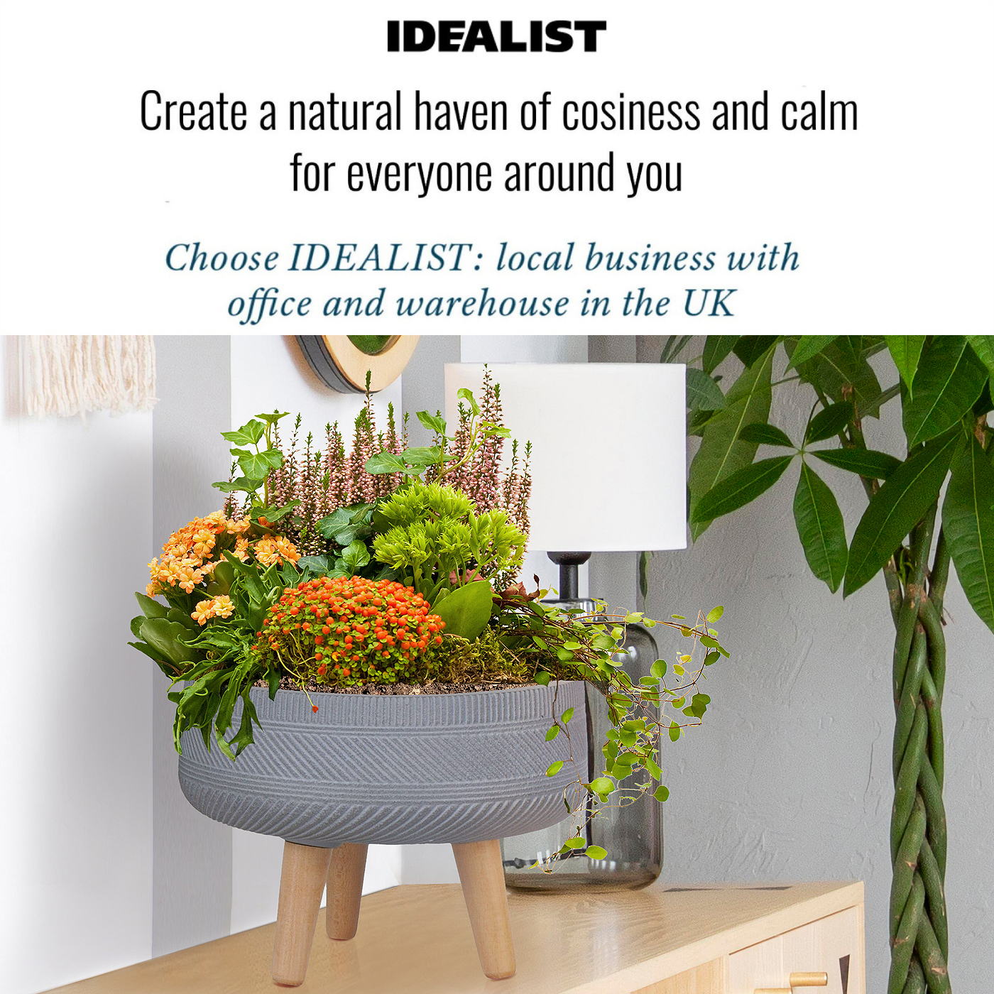 IDEALIST Lite Striped Tray Round Planter on Legs, Round Pot Plant Stand Indoor
