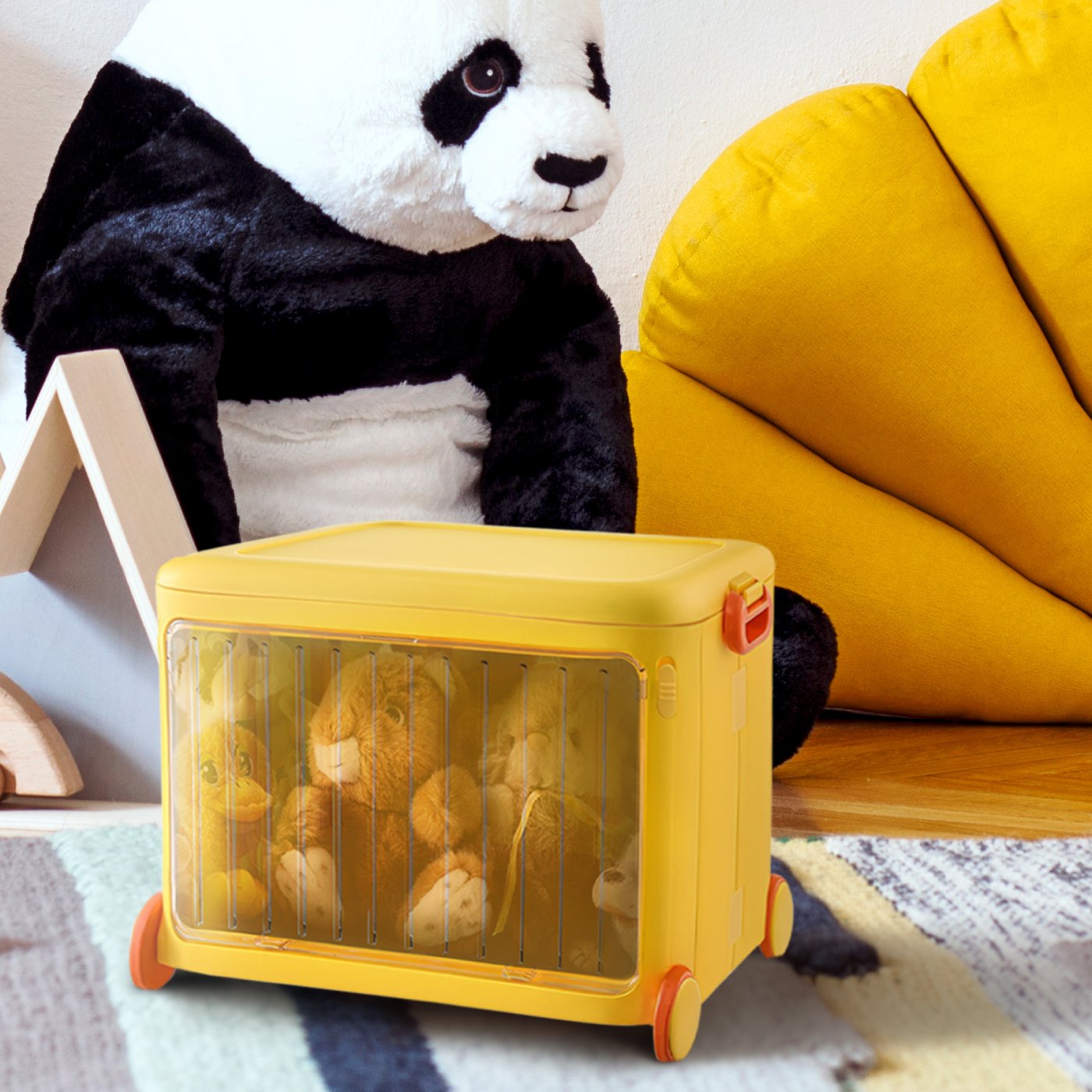 Froppi Stackable Plastic Kids Toy Storage Box with Lid, Transparent Door and Wheels