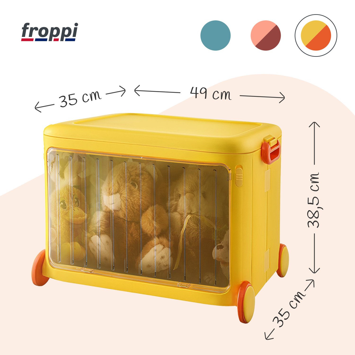 Froppi Stackable Plastic Kids Toy Storage Box with Lid, Transparent Door and Wheels