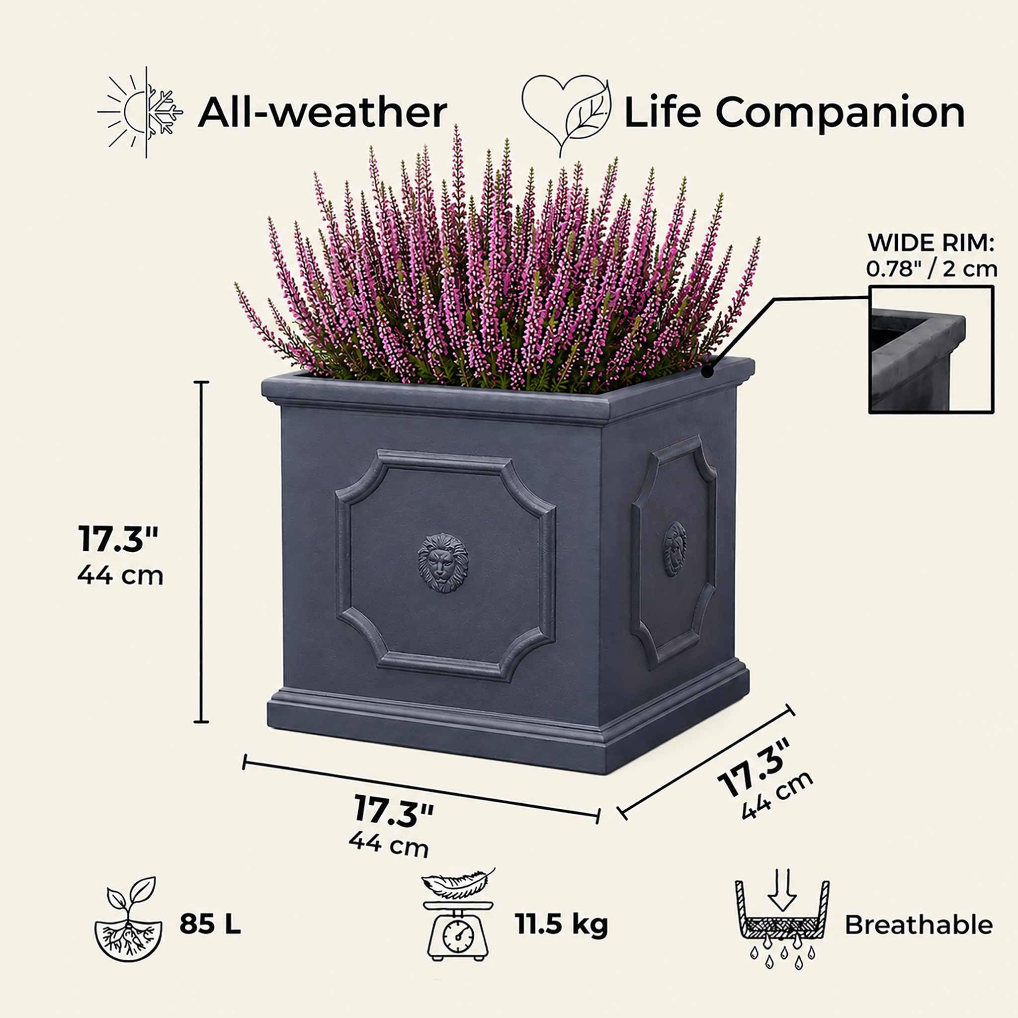 IDEALIST Lite Faux Lead Light Concrete Garden Planter