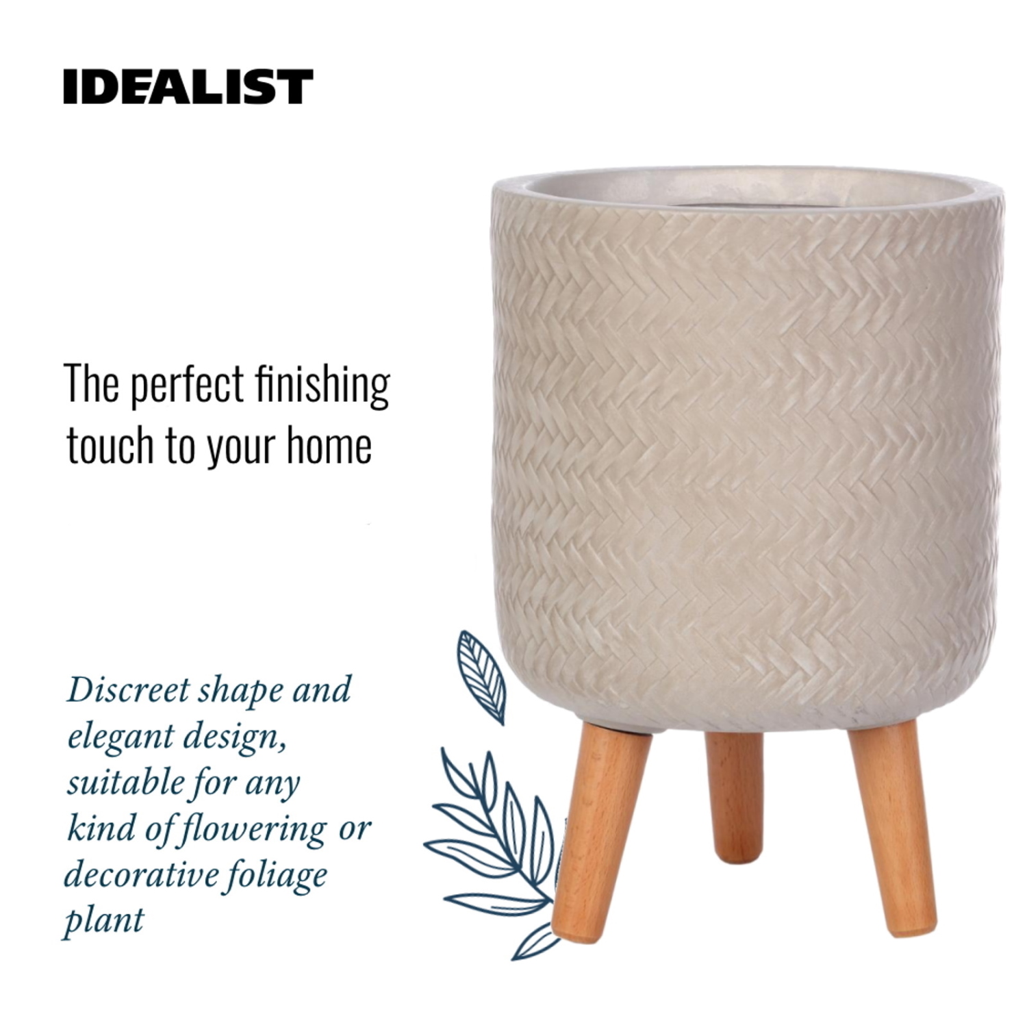 IDEALIST Lite Plaited Style Cylinder Planter on Legs, Round Pot Plant Stand Indoor