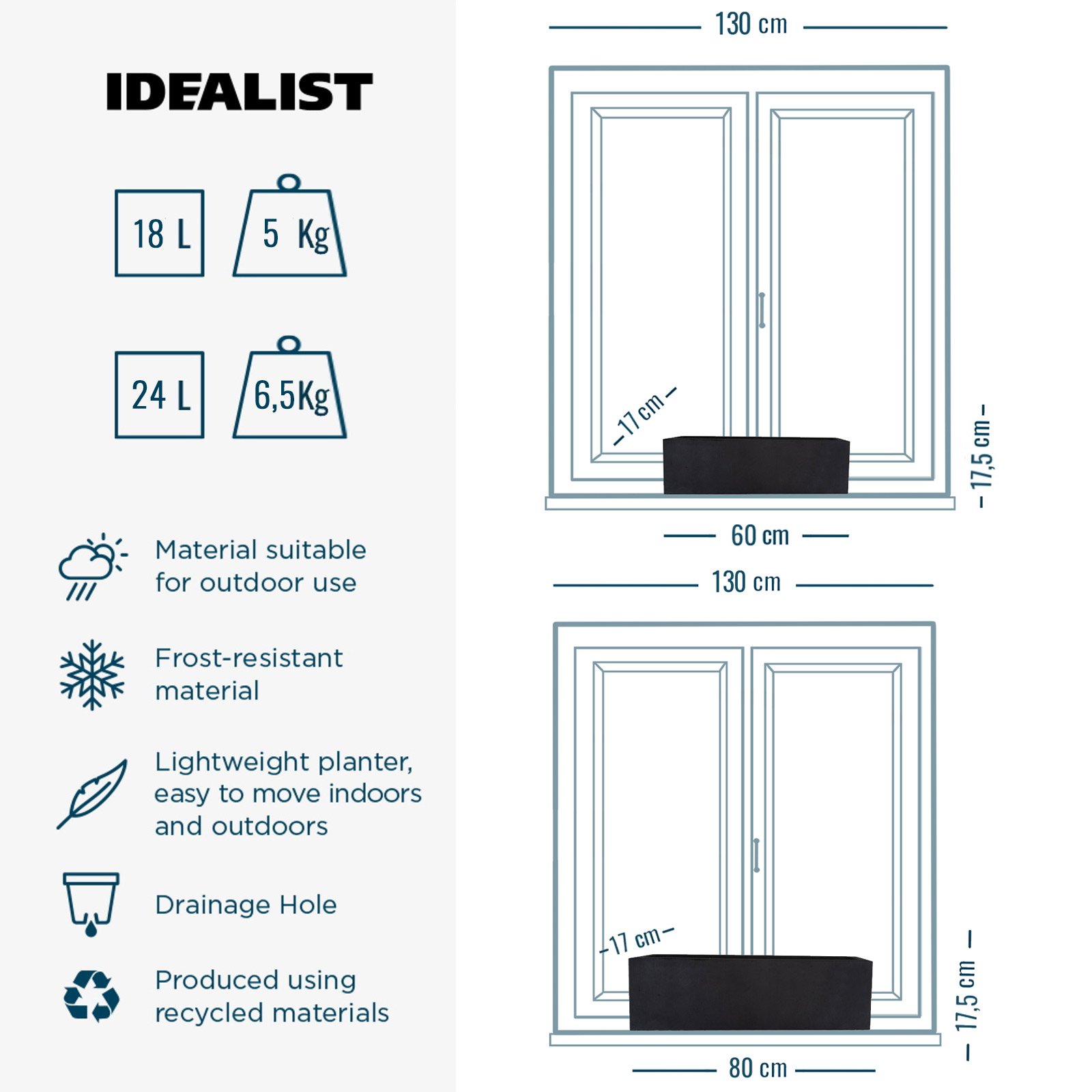 IDEALIST Lite Window Box Light Concrete Planter Set
