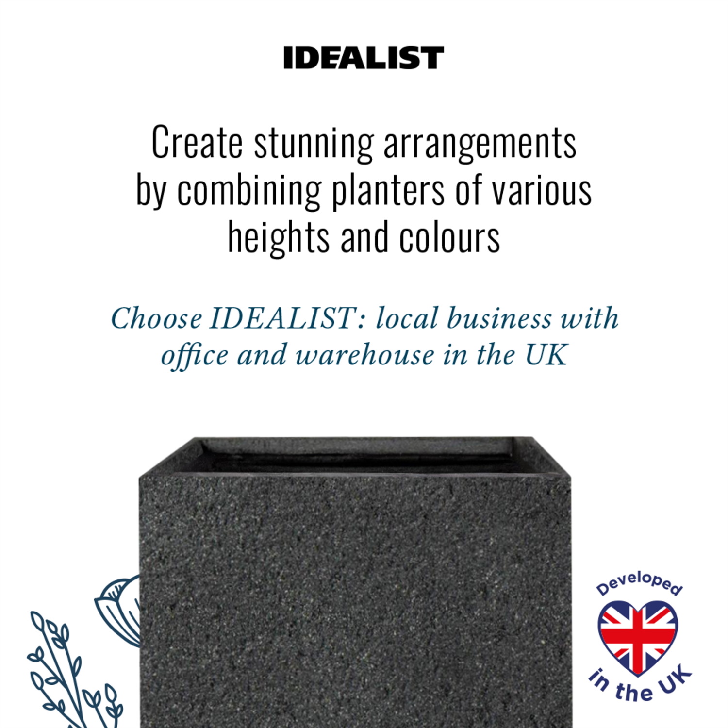 IDEALIST Lite Square Textured Concrete Effect Outdoor Planter