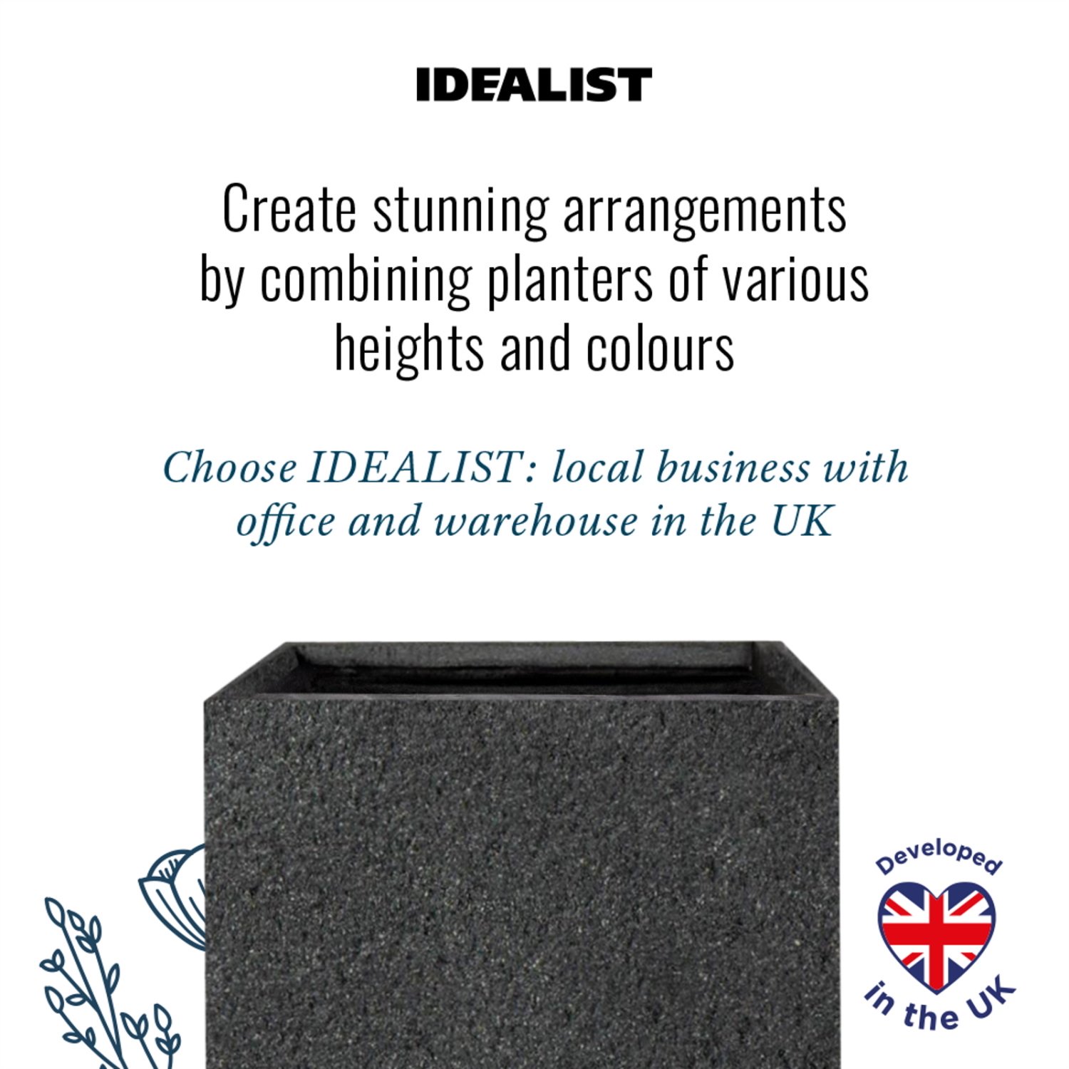 IDEALIST Lite Square Textured Concrete Effect Outdoor Planter