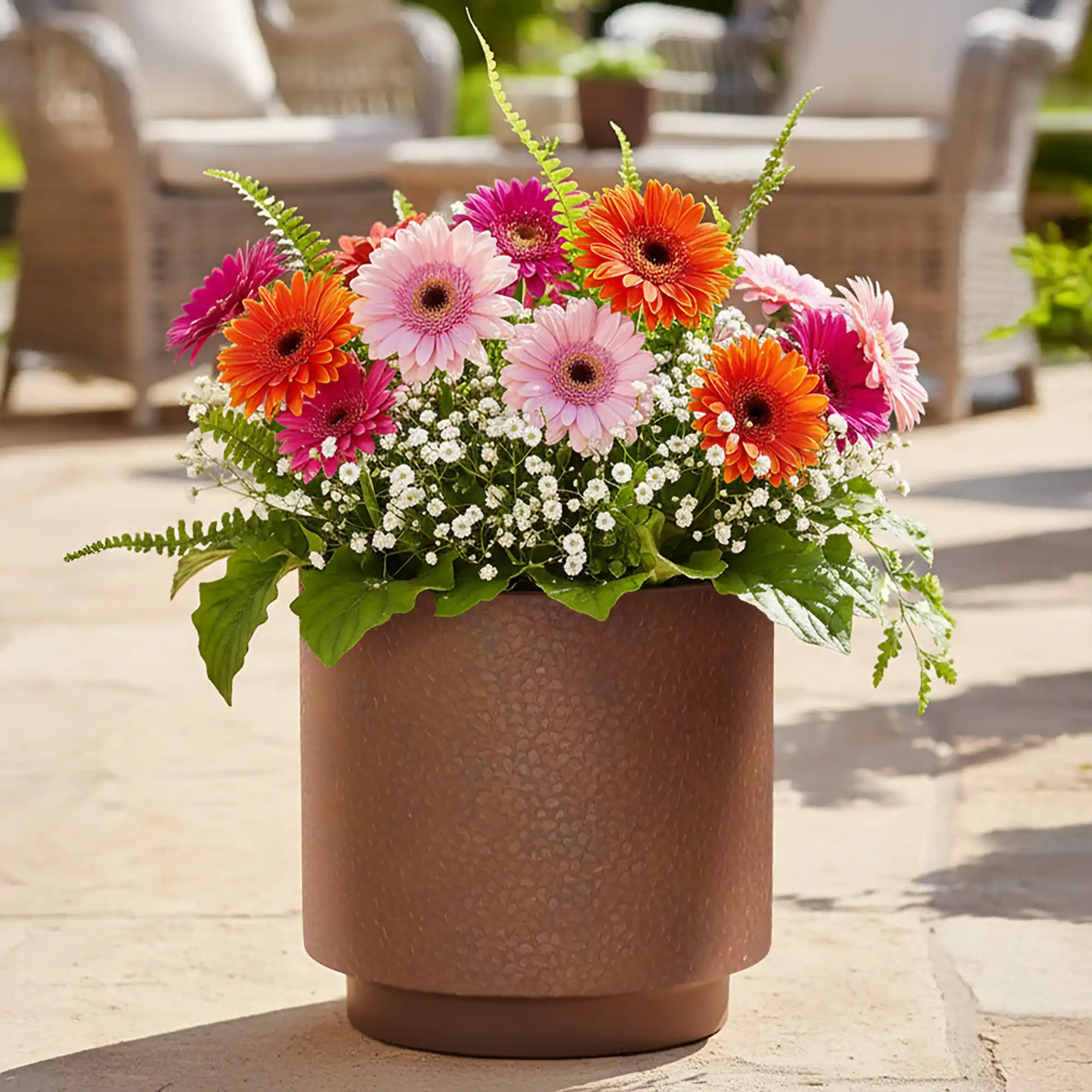 IDEALIST Lite Hammered Stone Cylinder Outdoor Planter