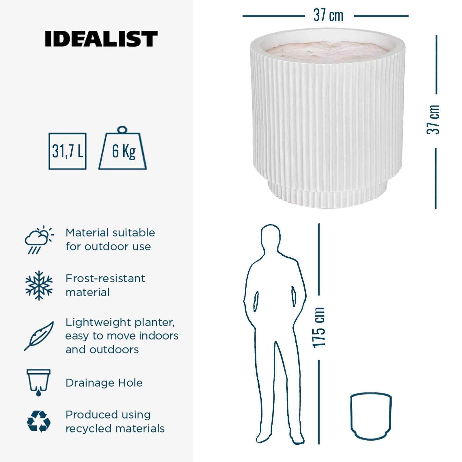 IDEALIST Lite Vertical Ribbed Cylinder Outdoor Planter