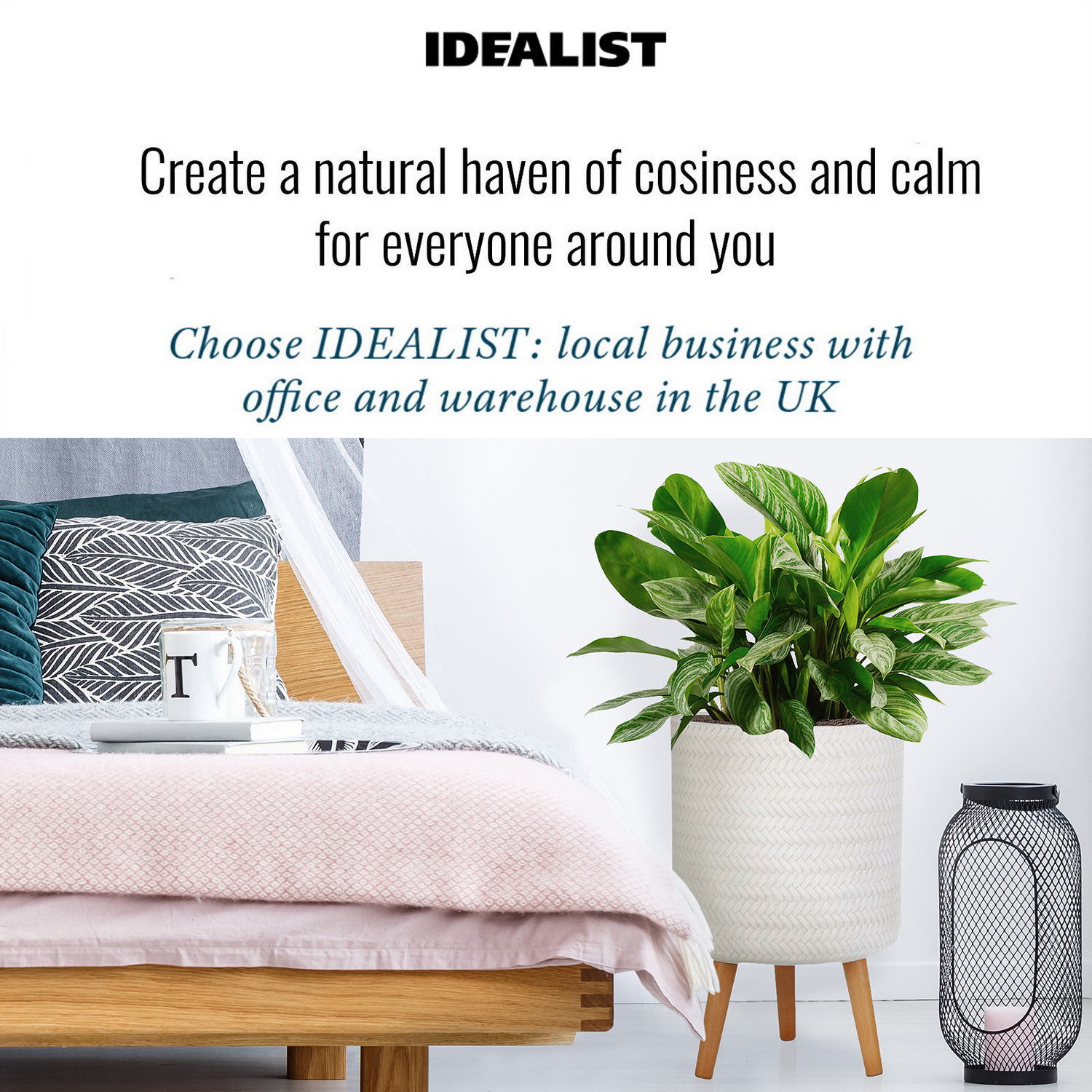 IDEALIST Lite Plaited Style Cylinder Planter on Legs, Round Pot Plant Stand Indoor