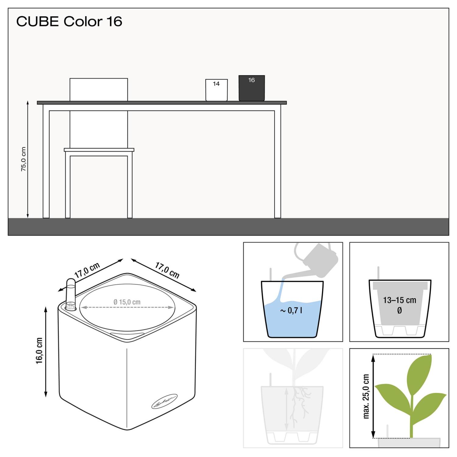 LECHUZA CUBE Color Square Poly Resin Indoor Self-watering Planter