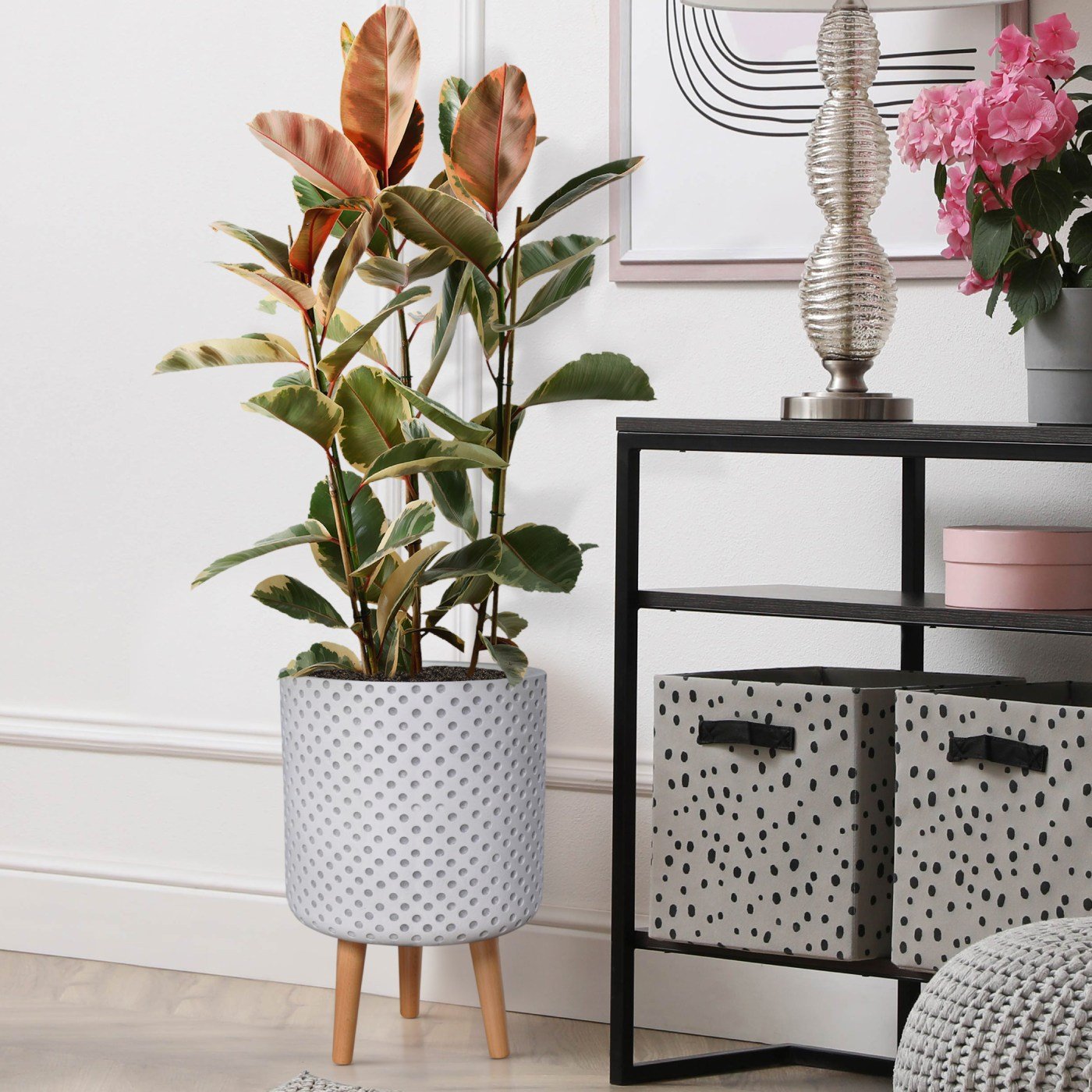 IDEALIST Lite Dotted Style Planter on Legs, Round Plant Pot Indoor