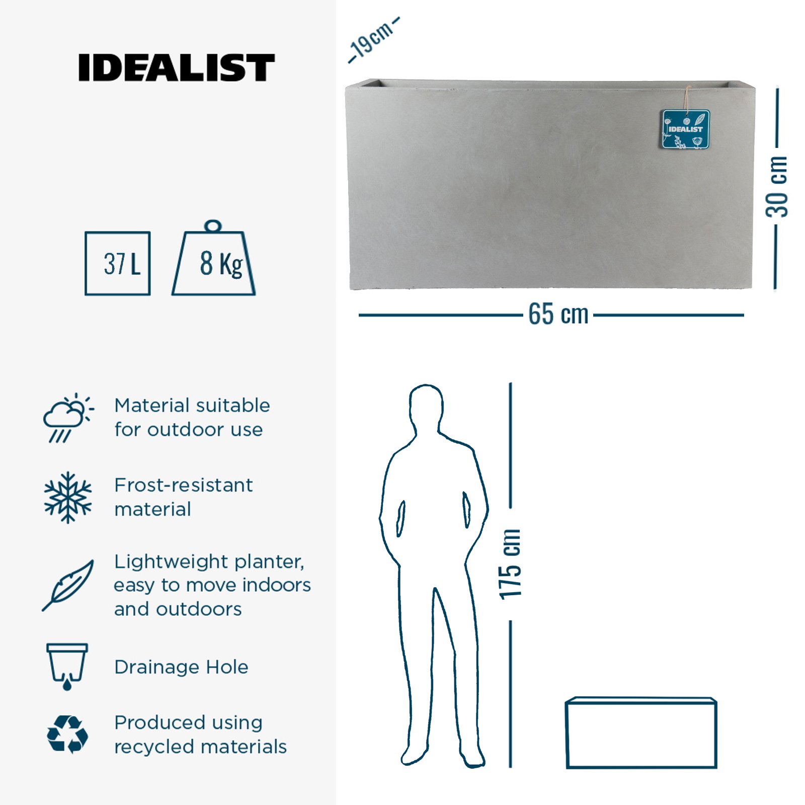 IDEALIST Lite Contemporary Light Concrete High Trough Planter