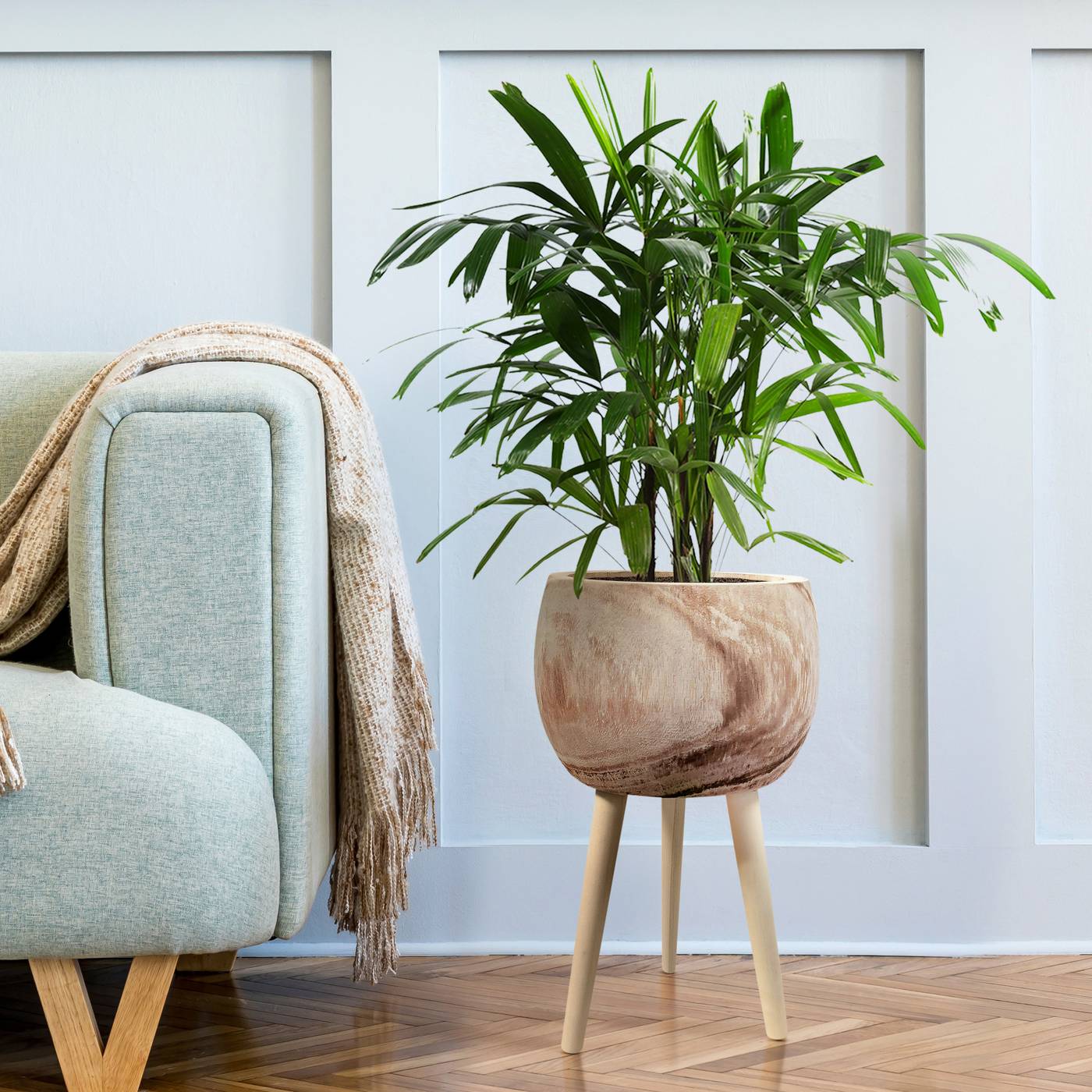 HORTICO TREND Wooden House Planter with Legs, Tall Indoor Plant Pot Stand with Waterproof Liner