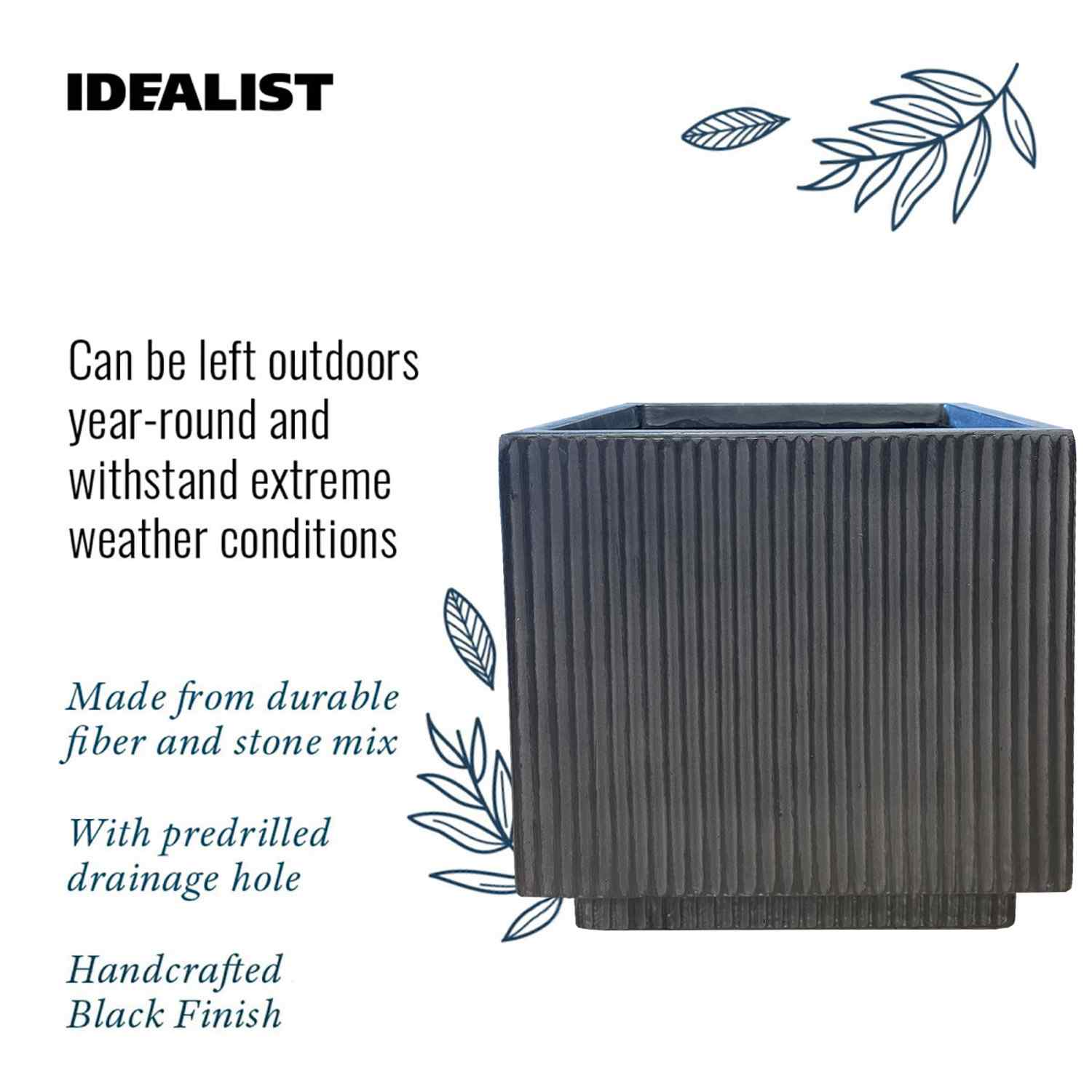 IDEALIST Lite Vertical Ribbed Square Effect Outdoor Planter