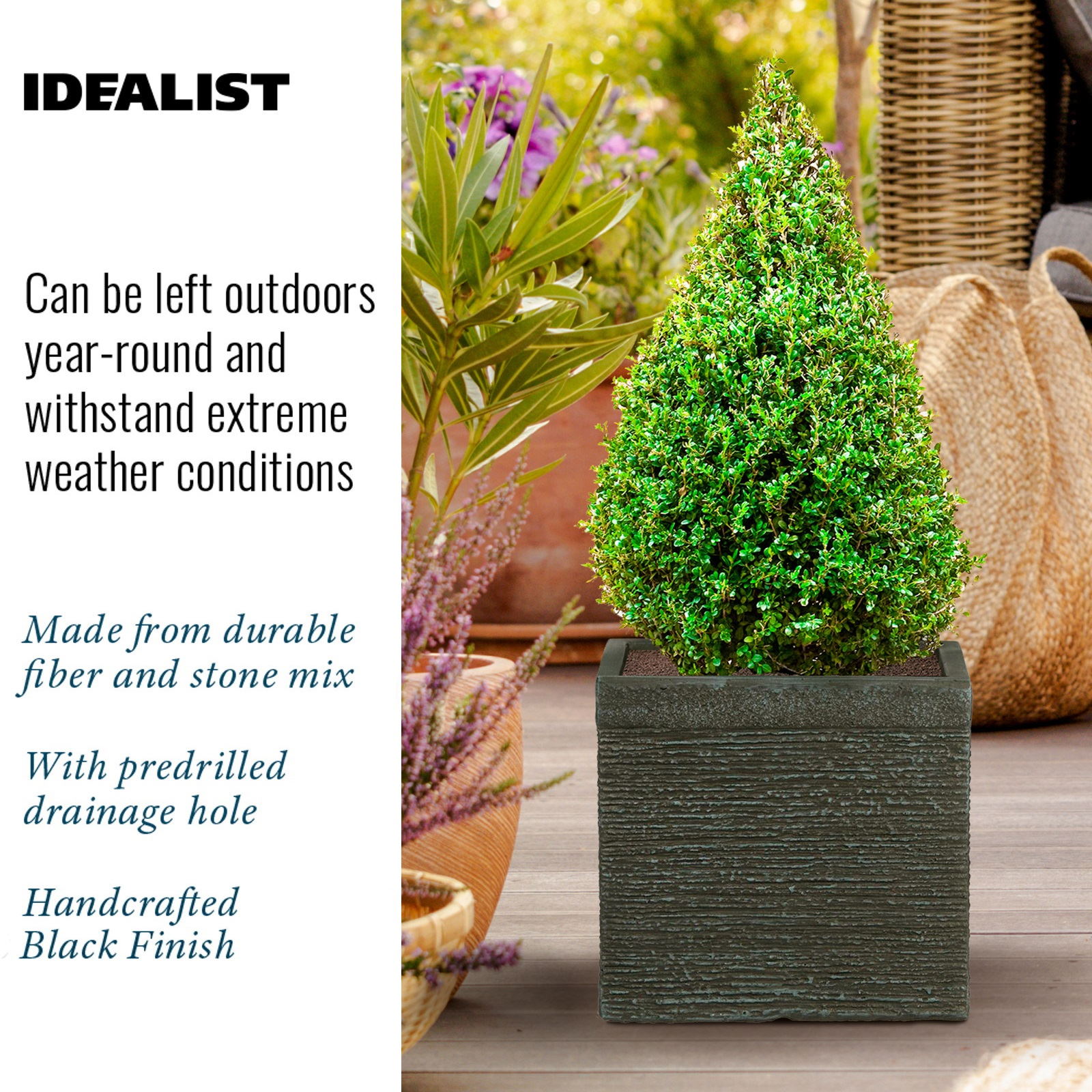 IDEALIST Lite Ribbed Light Concrete Square Planter
