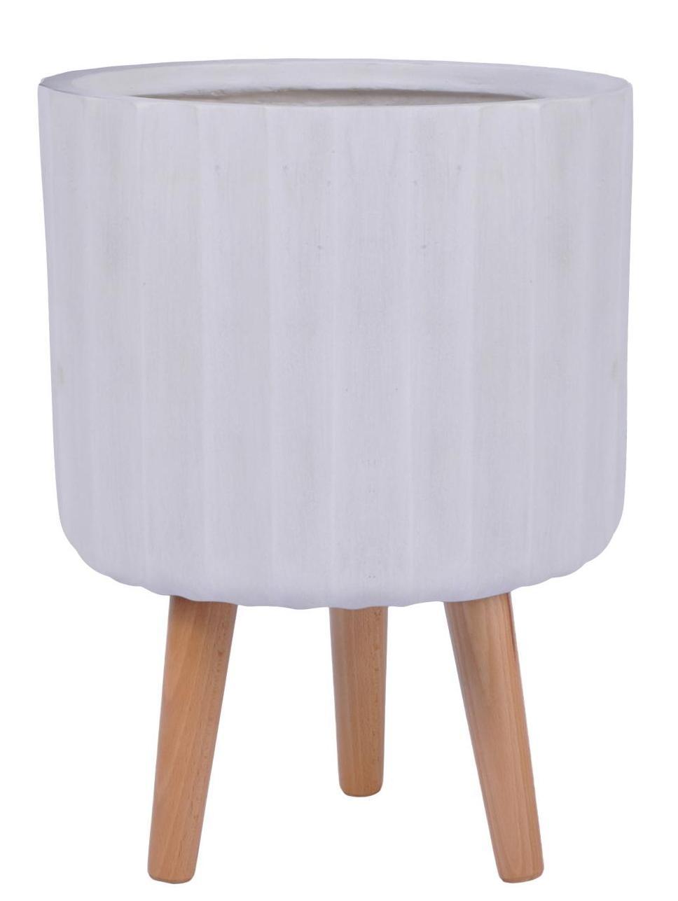 IDEALIST Lite Modern Ribbed Cylinder Planter on Legs, Round Pot Plant Stand Indoor