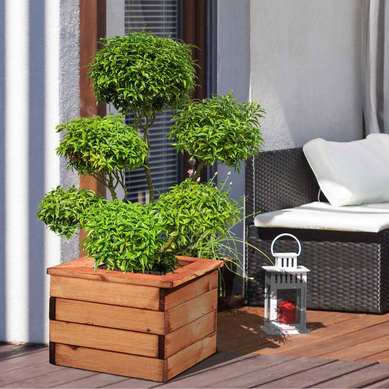 Rustic Scandinavian Redwood Square Outdoor Planter Made in UK by HORTICO