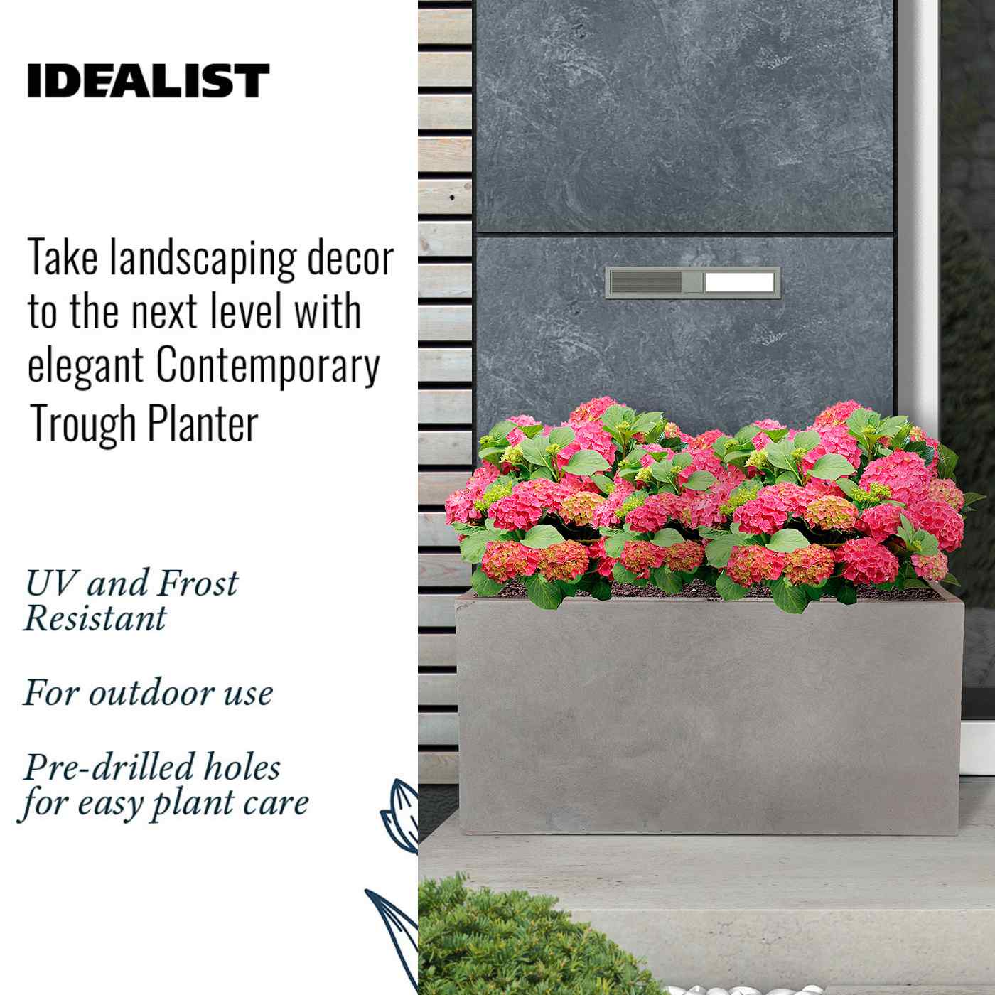 IDEALIST Lite Contemporary Light Concrete Trough Planter
