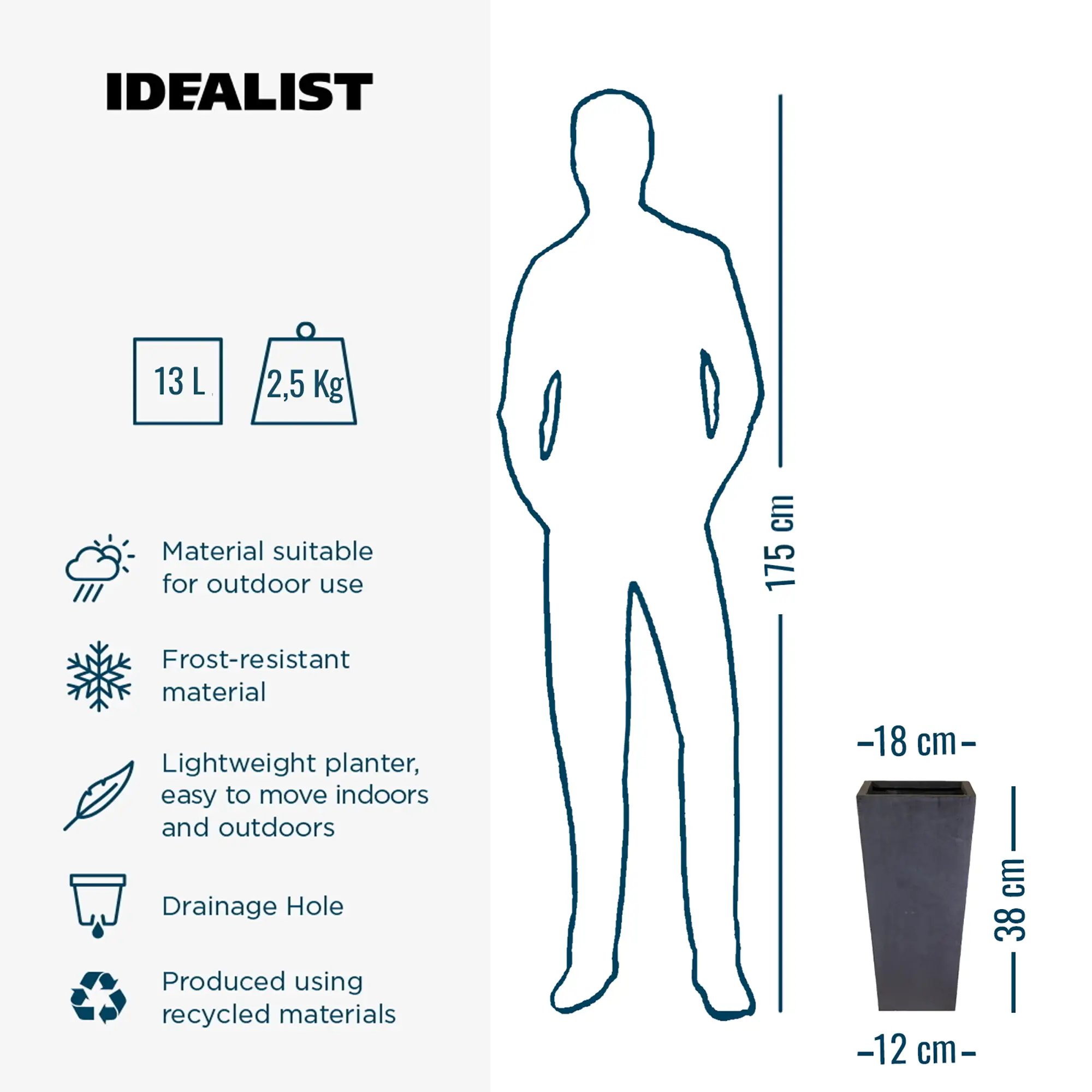 IDEALIST Lite Tall Tapered Contemporary Light Concrete Planter