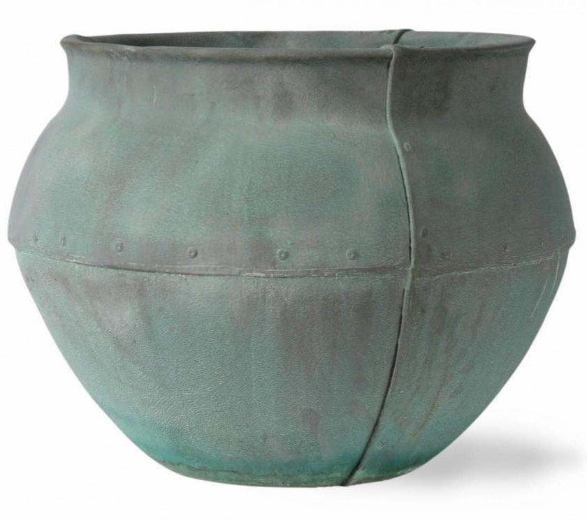 Bell Jar Fiberglass Round Beaten Copper Planter Pot In/Out