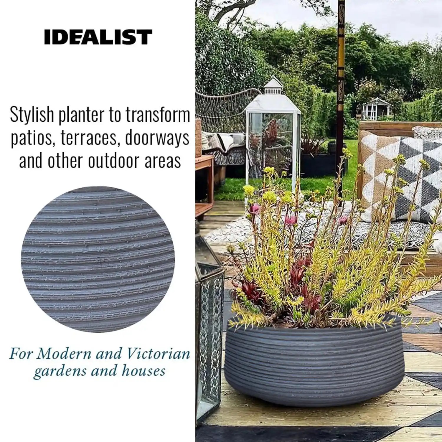 IDEALIST Lite Large Ribbed Light Concrete Bowl Planter