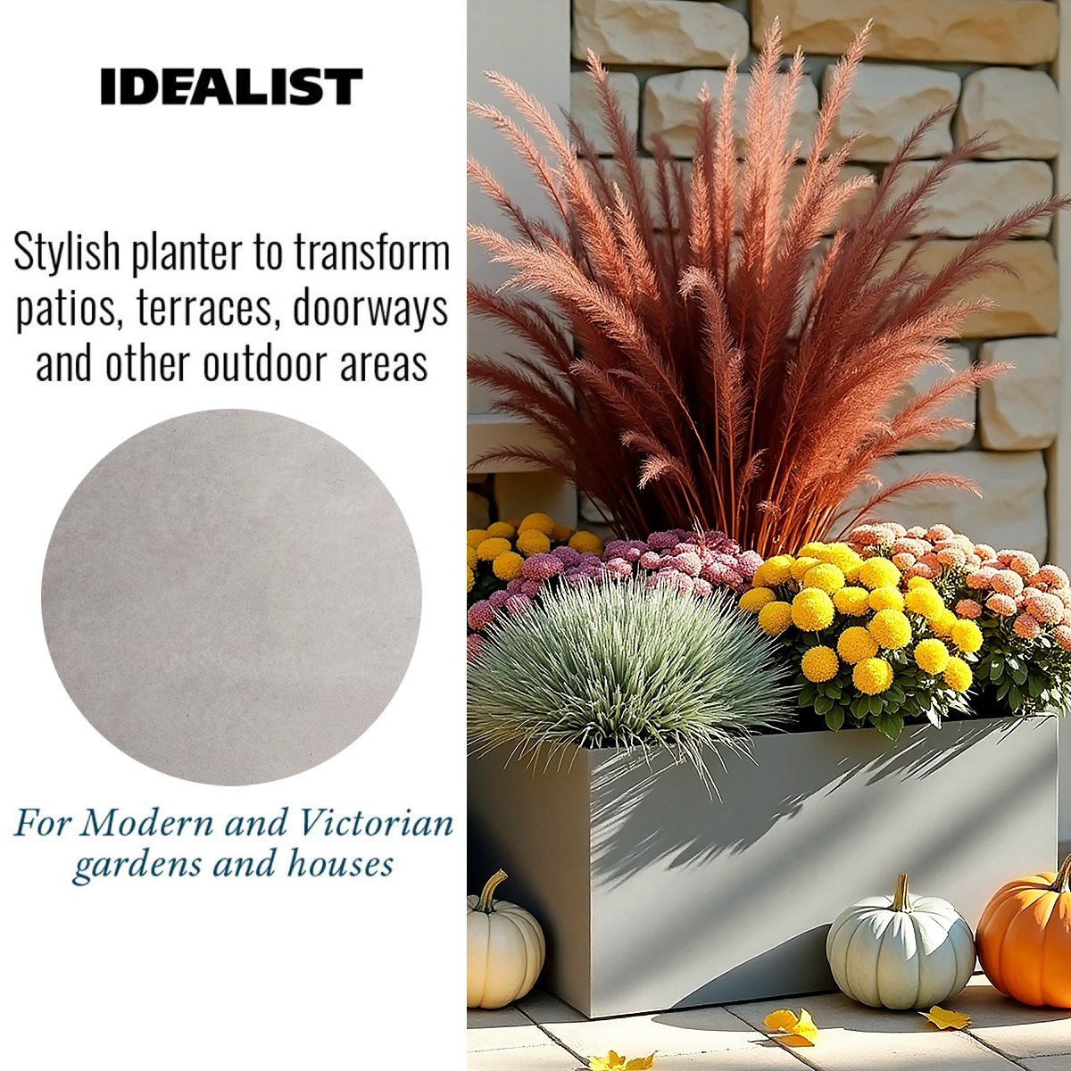 IDEALIST Lite Contemporary Light Concrete Trough Planter Set