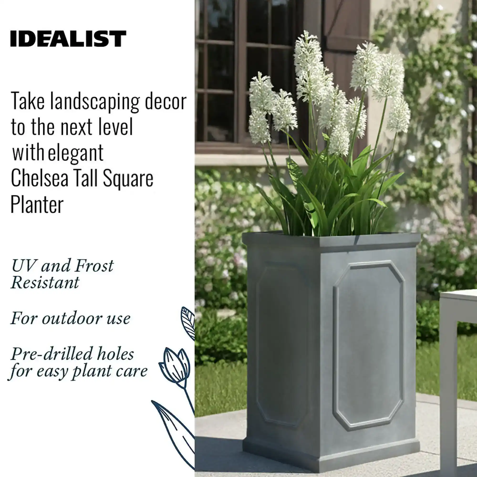 IDEALIST Lite Faux Lead Chelsea Light Concrete Tall Square Planter