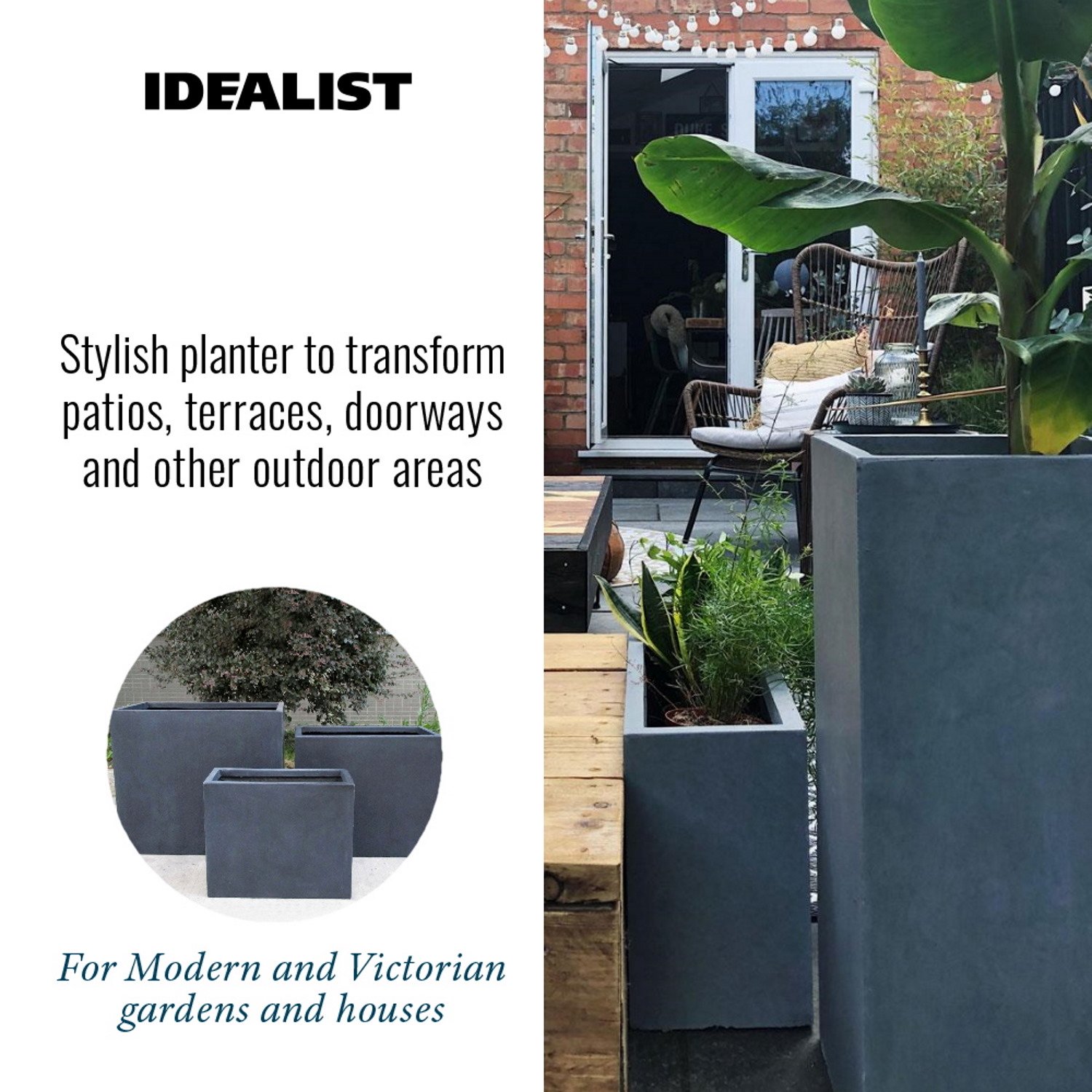 IDEALIST Lite Contemporary Light Concrete Trough Planter Set