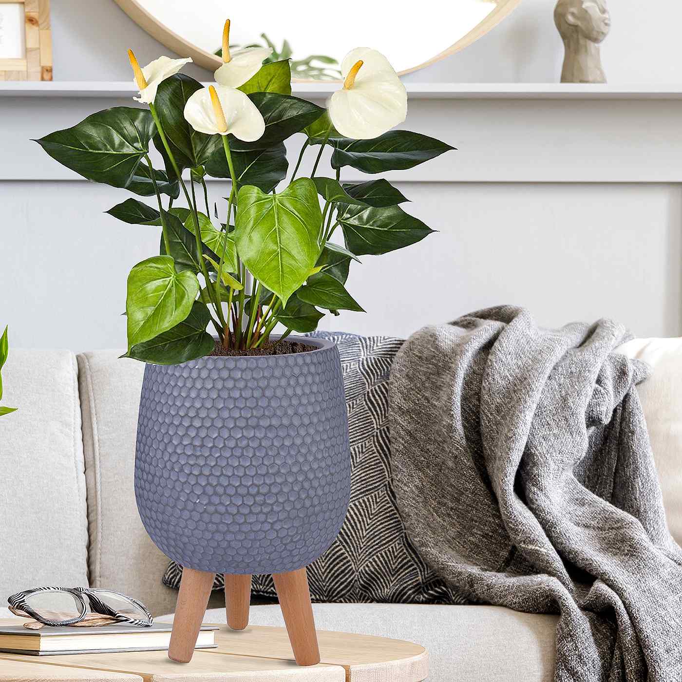 IDEALIST Lite Honeycomb Style Egg Planter on Legs, Round Pot Plant Stand Indoor