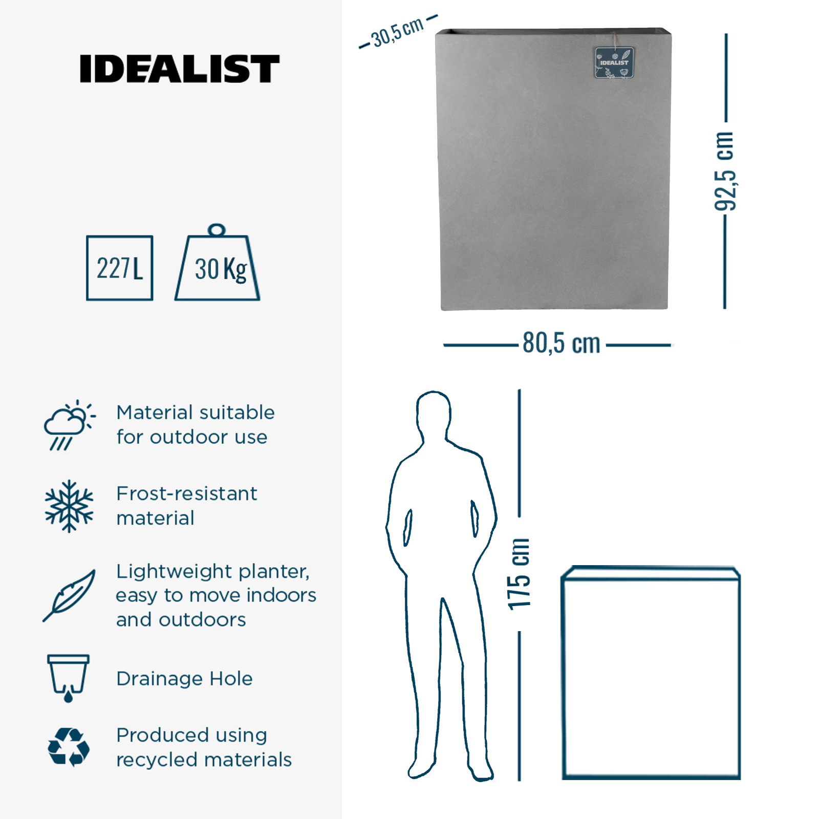 IDEALIST Lite Narrow Contemporary Light Concrete Trough Planter