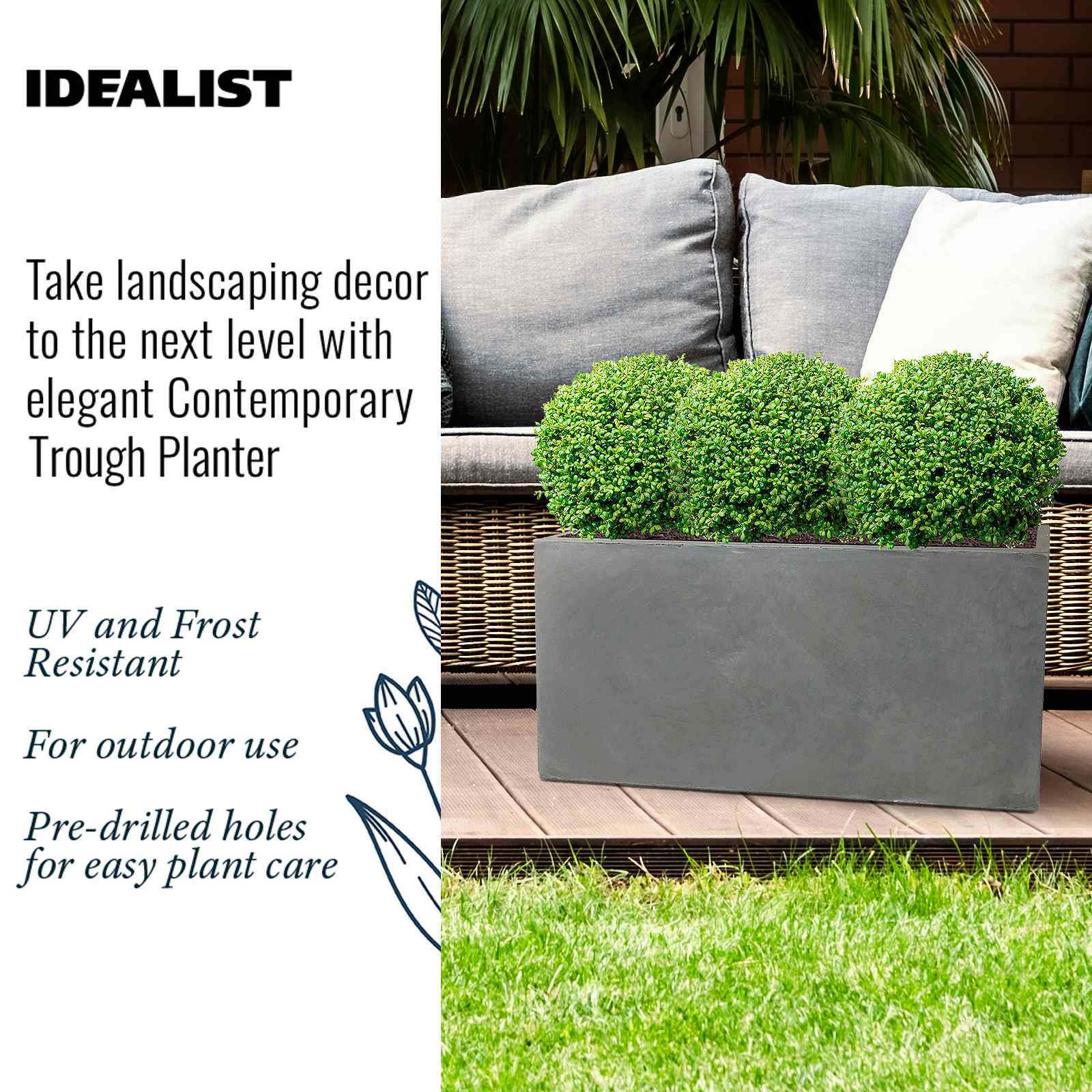 IDEALIST Lite Contemporary Light Concrete High Trough Planter