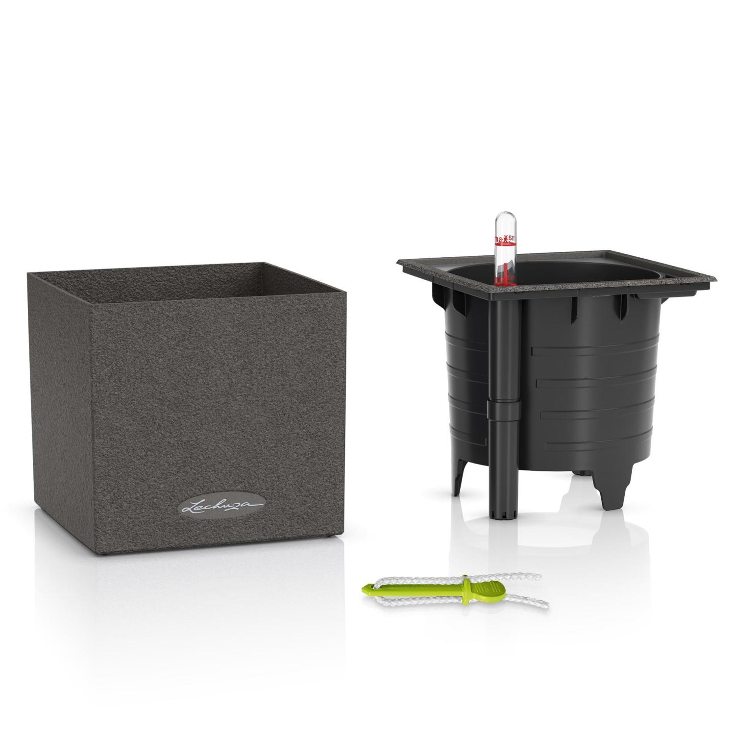 LECHUZA CANTO Stone Square Poly Resin Indoor Self-watering Planter
