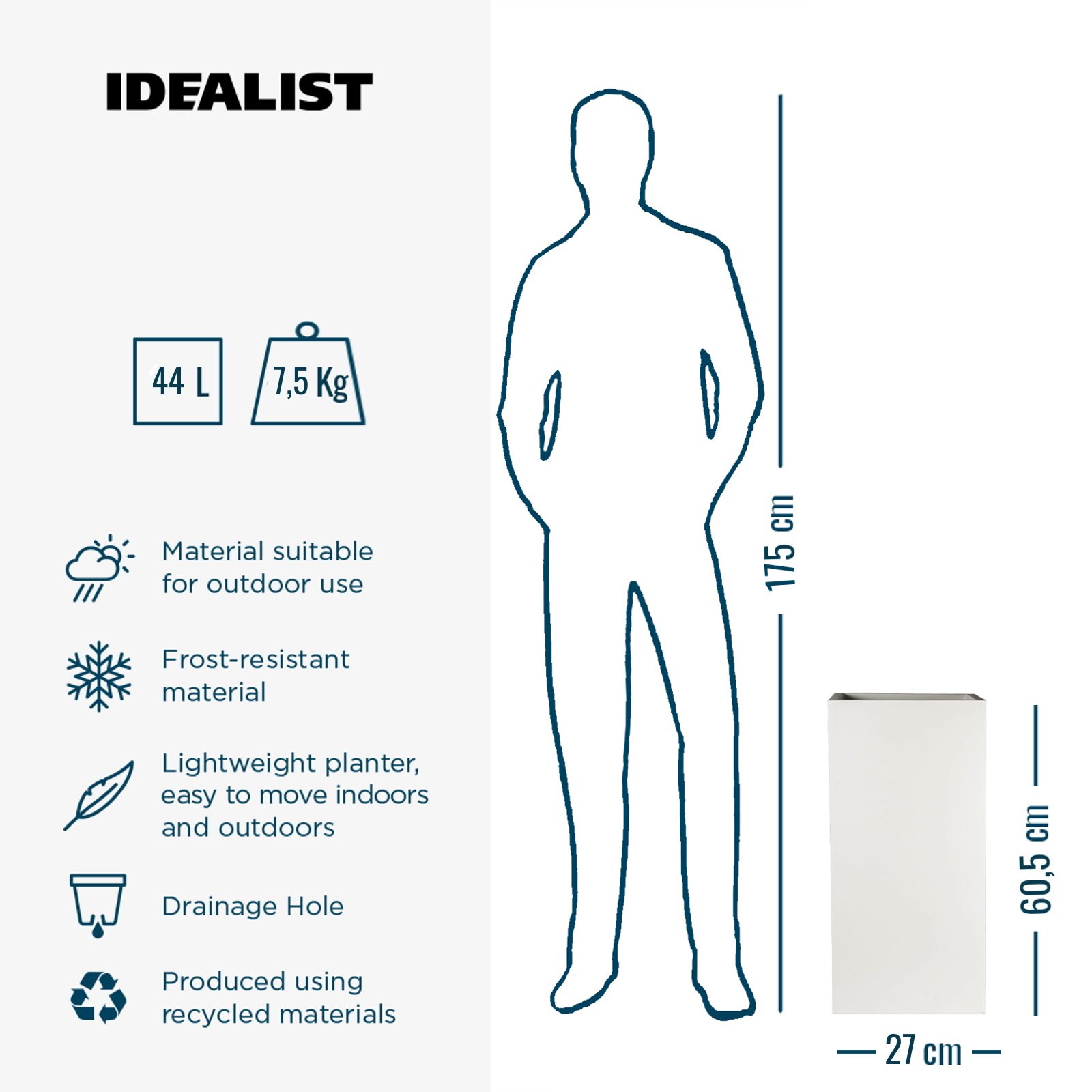 IDEALIST Lite Tall Square Contemporary Light Concrete Planter