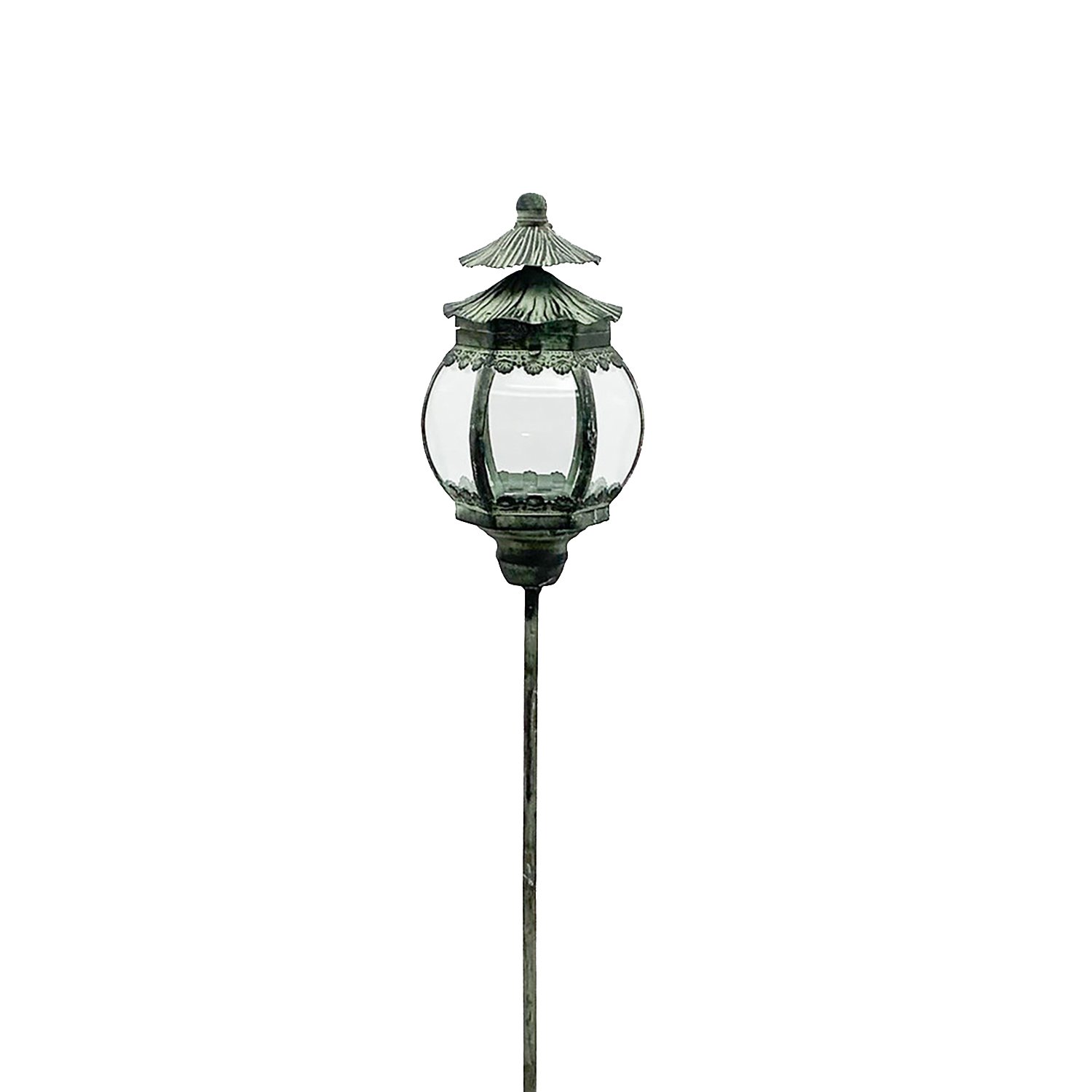 Round Metal Ornament Garden Stake Dark Silver Lantern by Minster