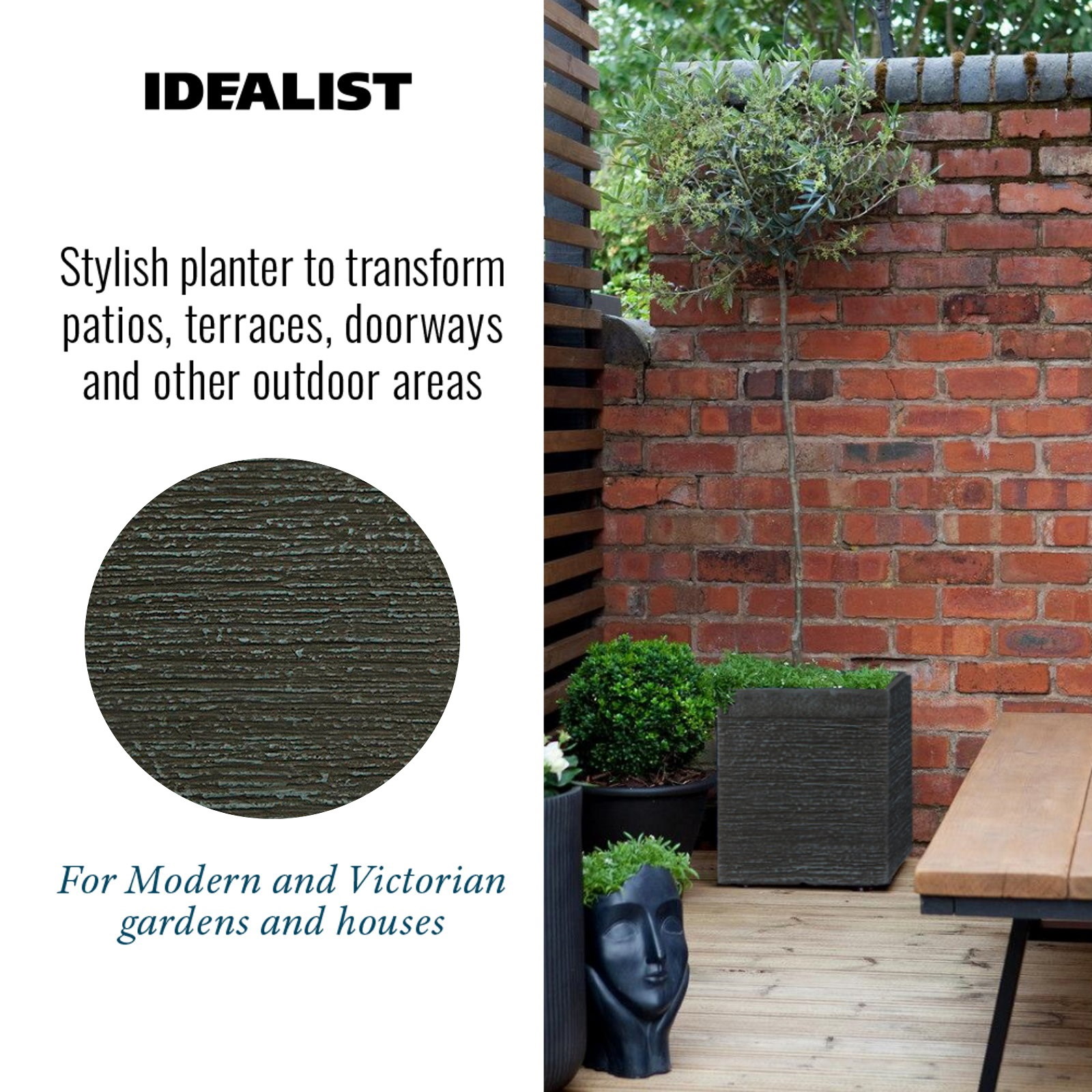 IDEALIST Lite Ribbed Light Concrete Square Planter