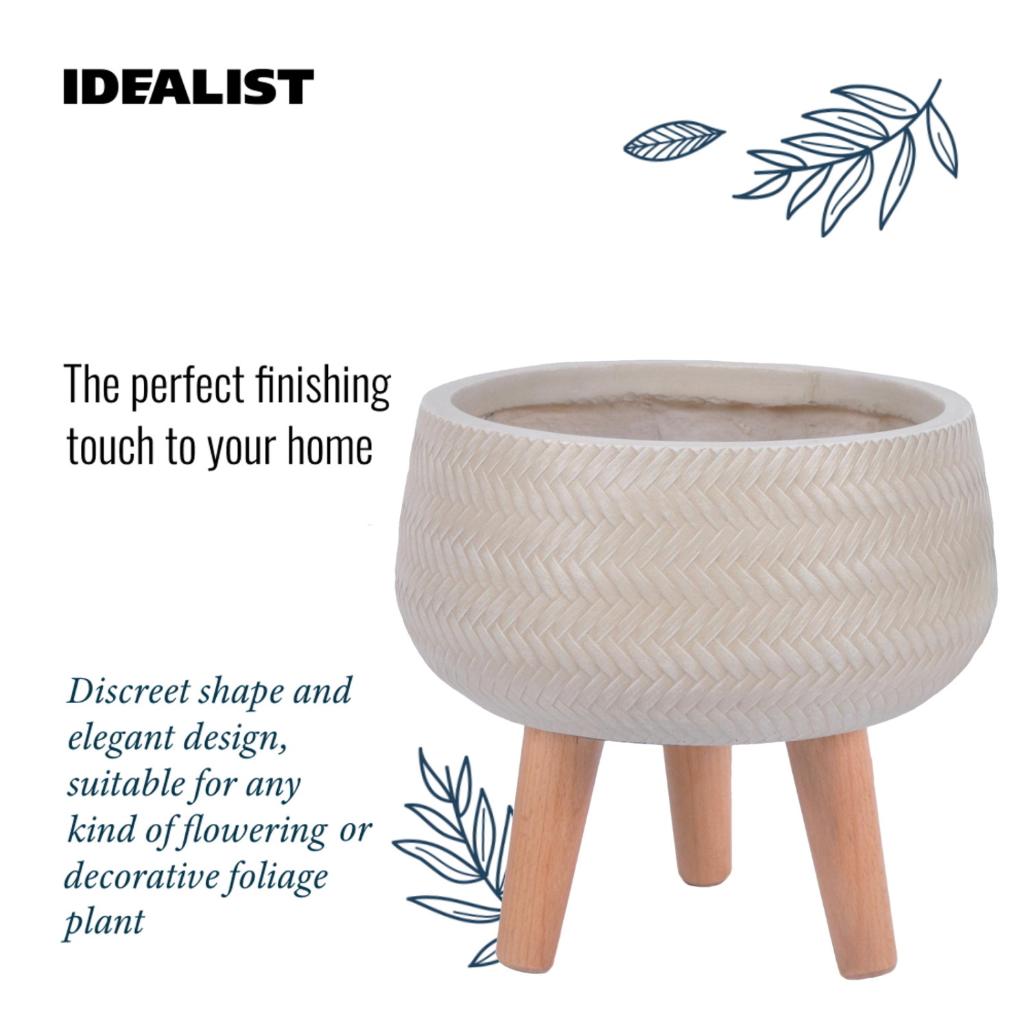 IDEALIST Lite Plaited Style Bowl Planter on Legs, Round Pot Plant Stand Indoor