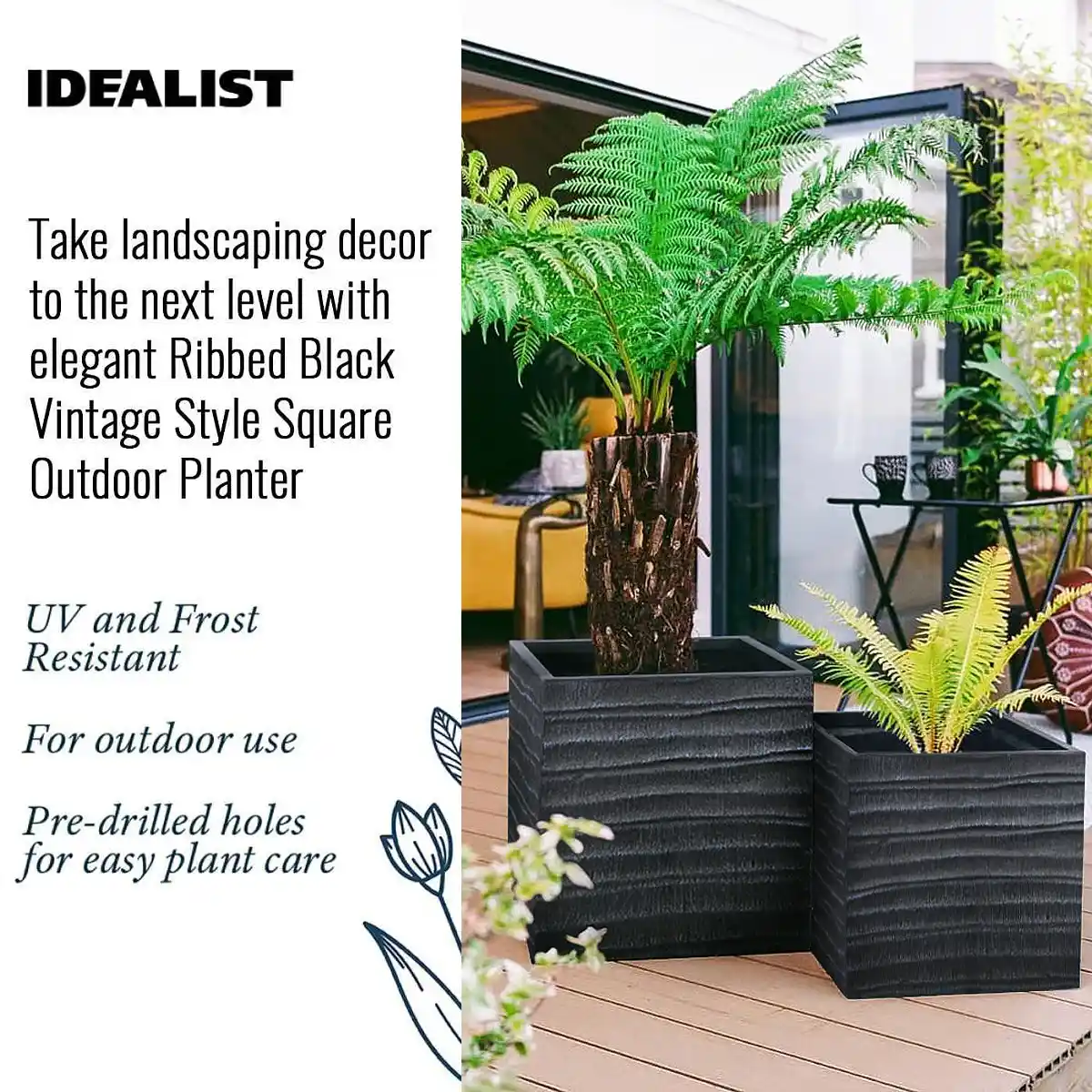 IDEALIST Lite Straw Ribbed Square Outdoor Planter