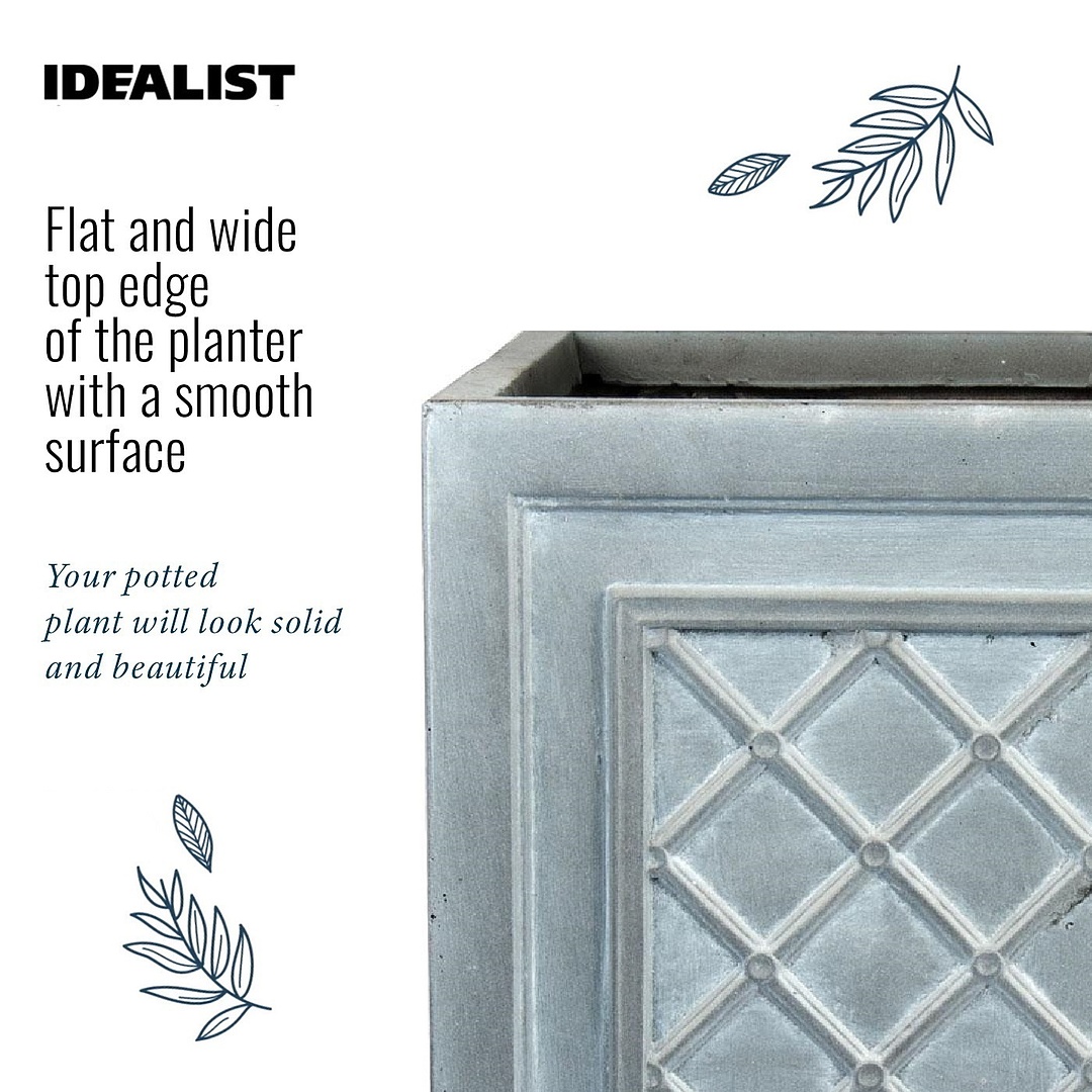 IDEALIST Lite Faux Lead Lattice Planter Light Concrete Square Box