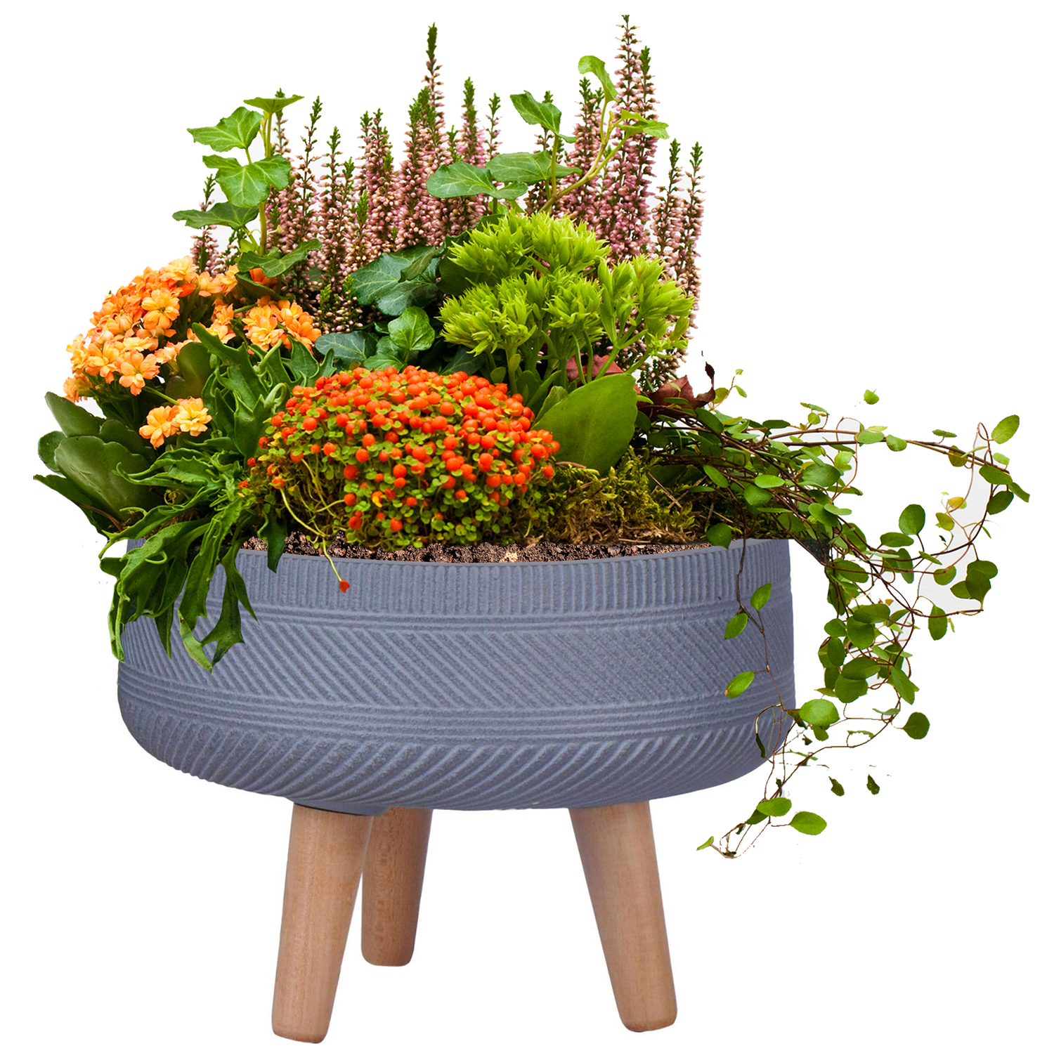 IDEALIST Lite Striped Tray Round Planter on Legs, Round Pot Plant Stand Indoor