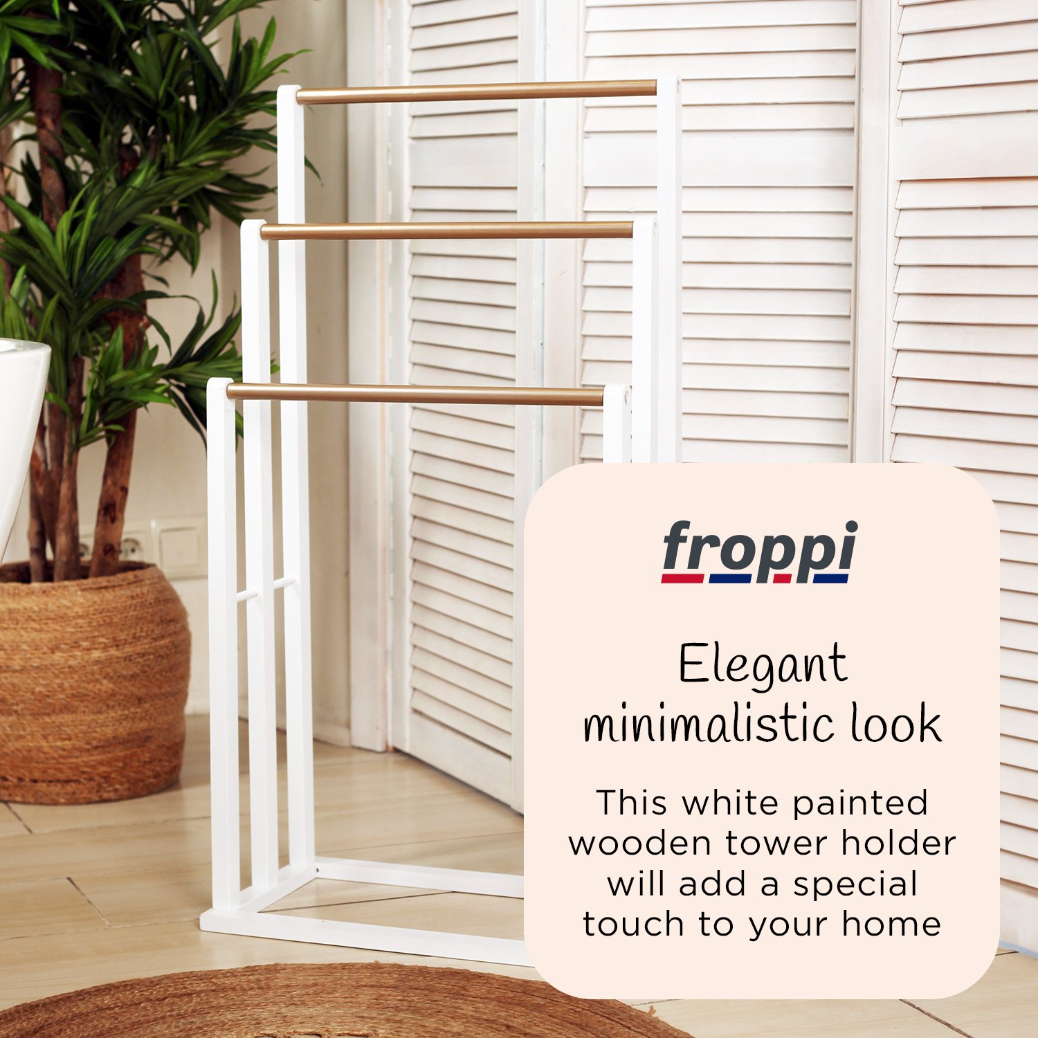 Froppi Bamboo Free Standing Towel Rack, Wooden Towel Holder and Ladder with 3 Bars