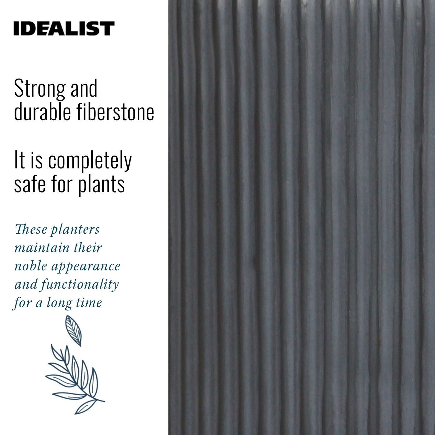 IDEALIST Lite Ribbed Cylinder Planter on Legs, Round Pot Plant Stand Indoor