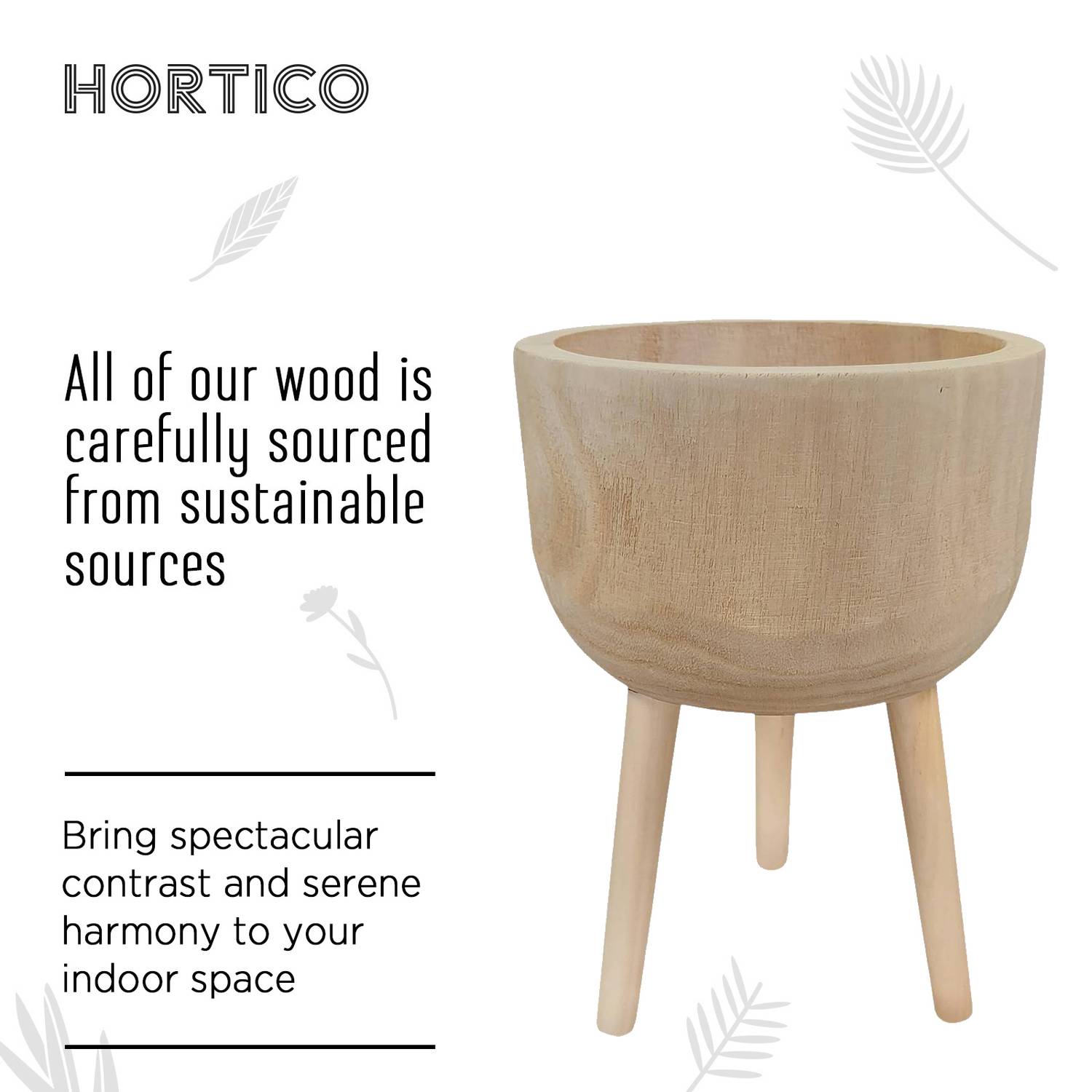 HORTICO GAIA Wooden House Planter with Legs, Tall Indoor Plant Pot Stand with Waterproof Liner