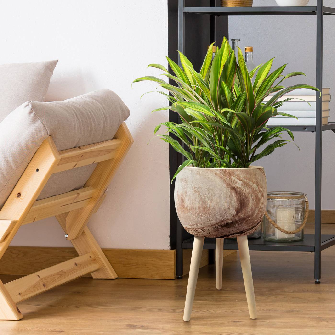 HORTICO TREND Wooden House Planter with Legs, Tall Indoor Plant Pot Stand with Waterproof Liner