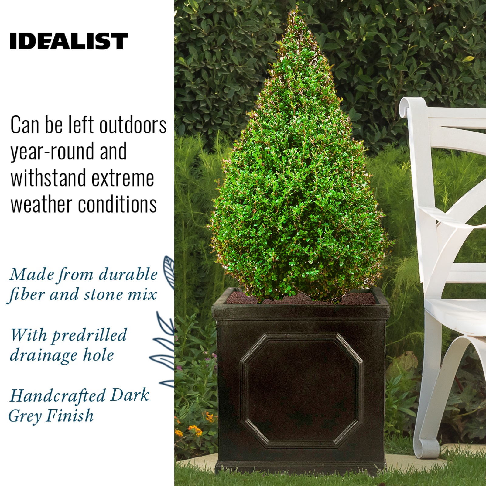 IDEALIST Lite Faux Lead Chelsea Box Square Light Concrete Planter