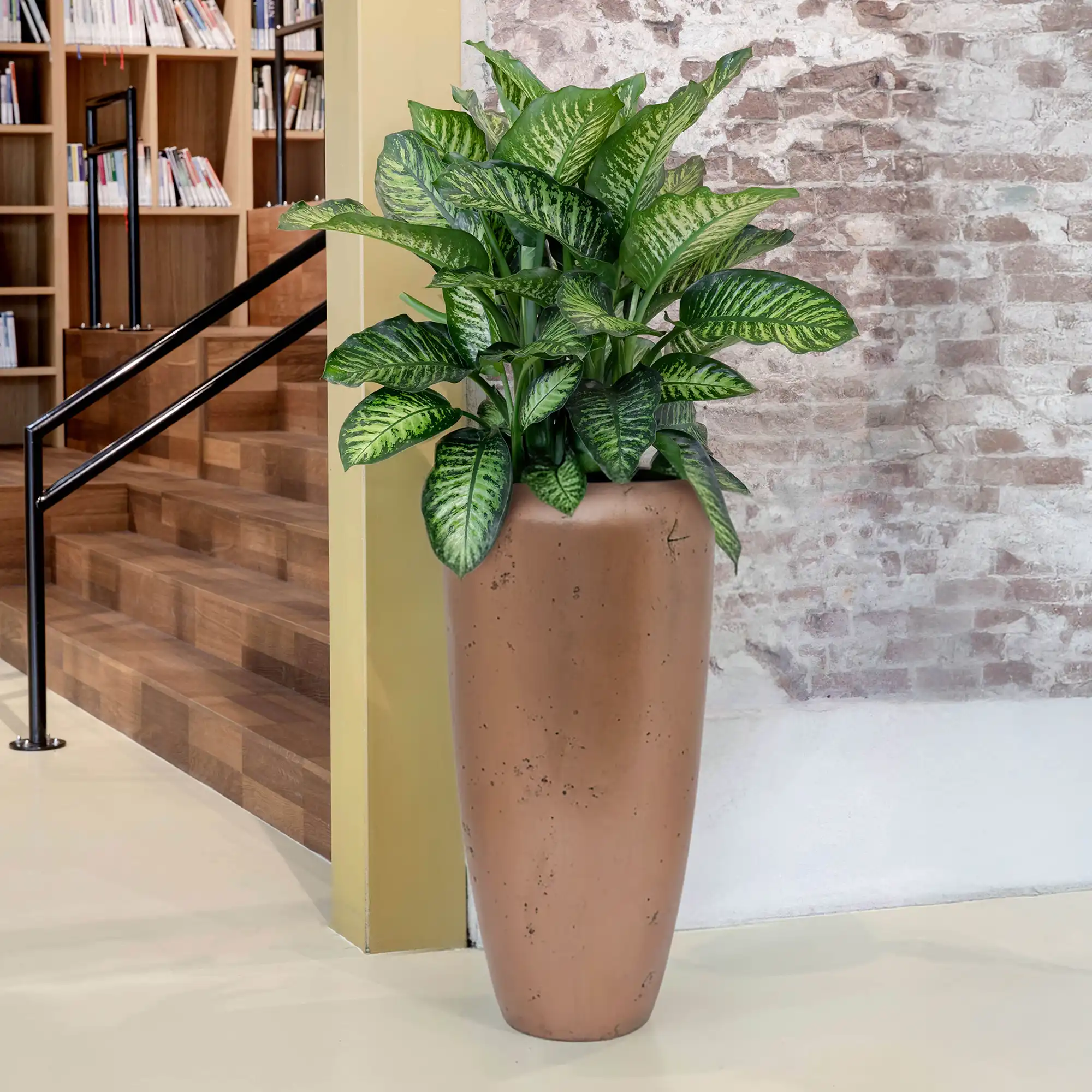 Opus Raw Polystone Tall Planter + Liner | Round Indoor Plant Pot
