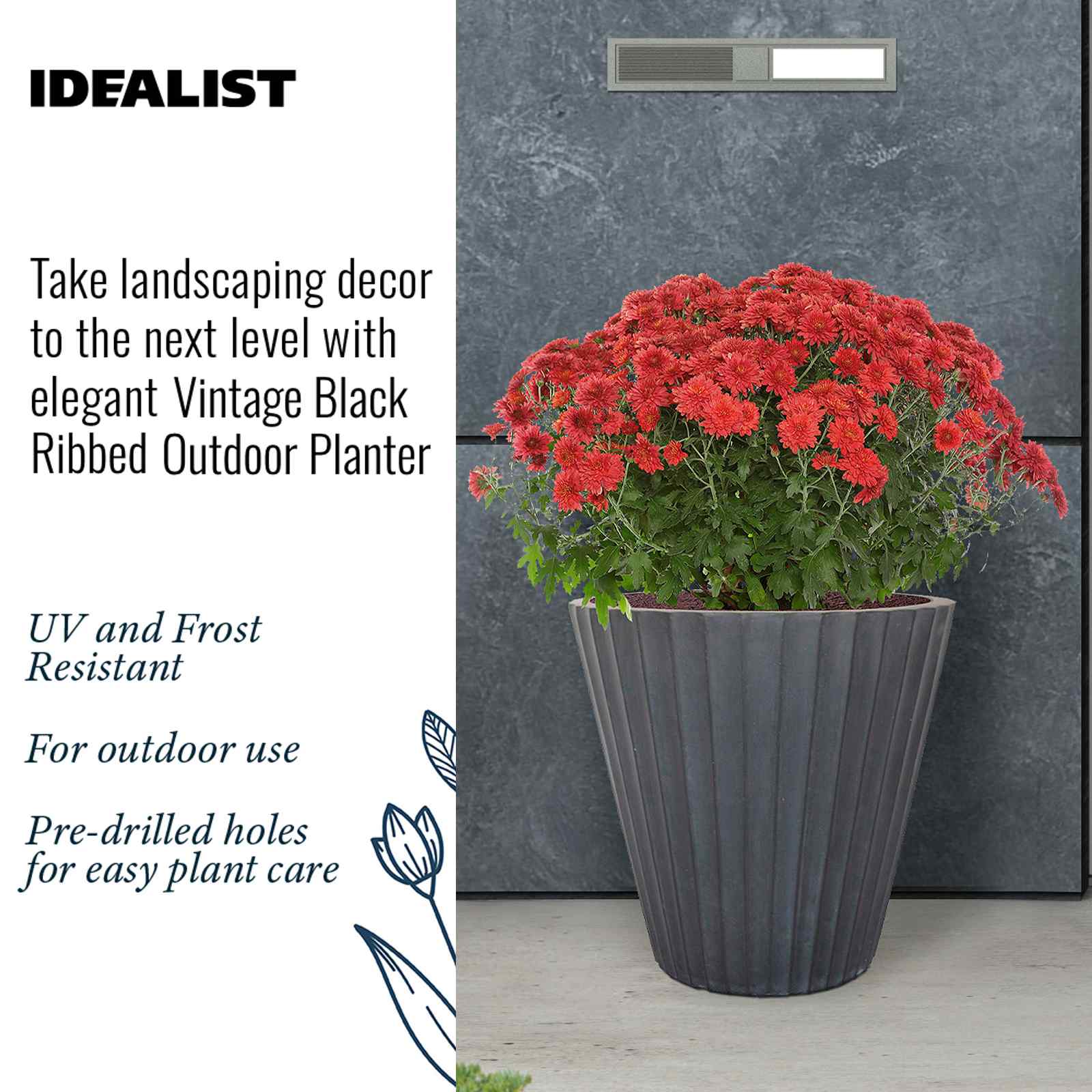 IDEALIST Lite Vintage Ribbed Round Vase Outdoor Planter