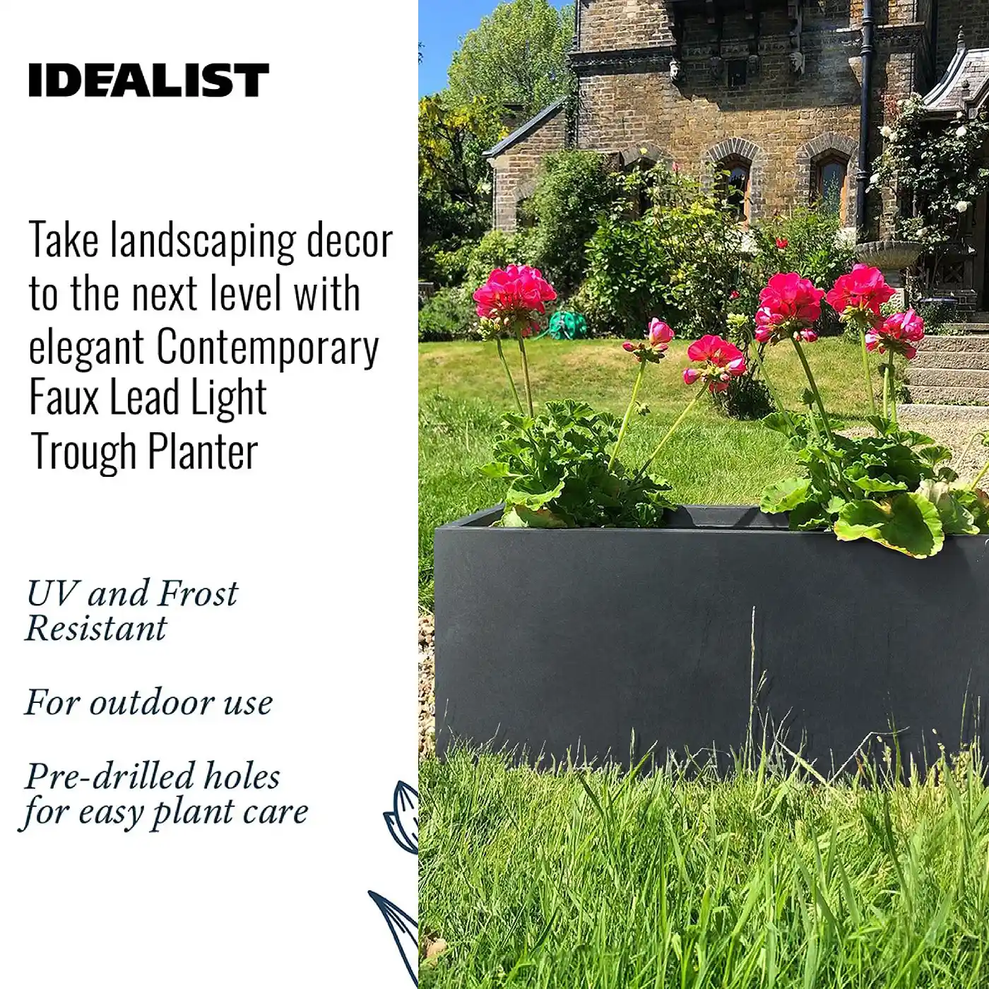 IDEALIST Lite Contemporary Light Concrete High Trough Planter