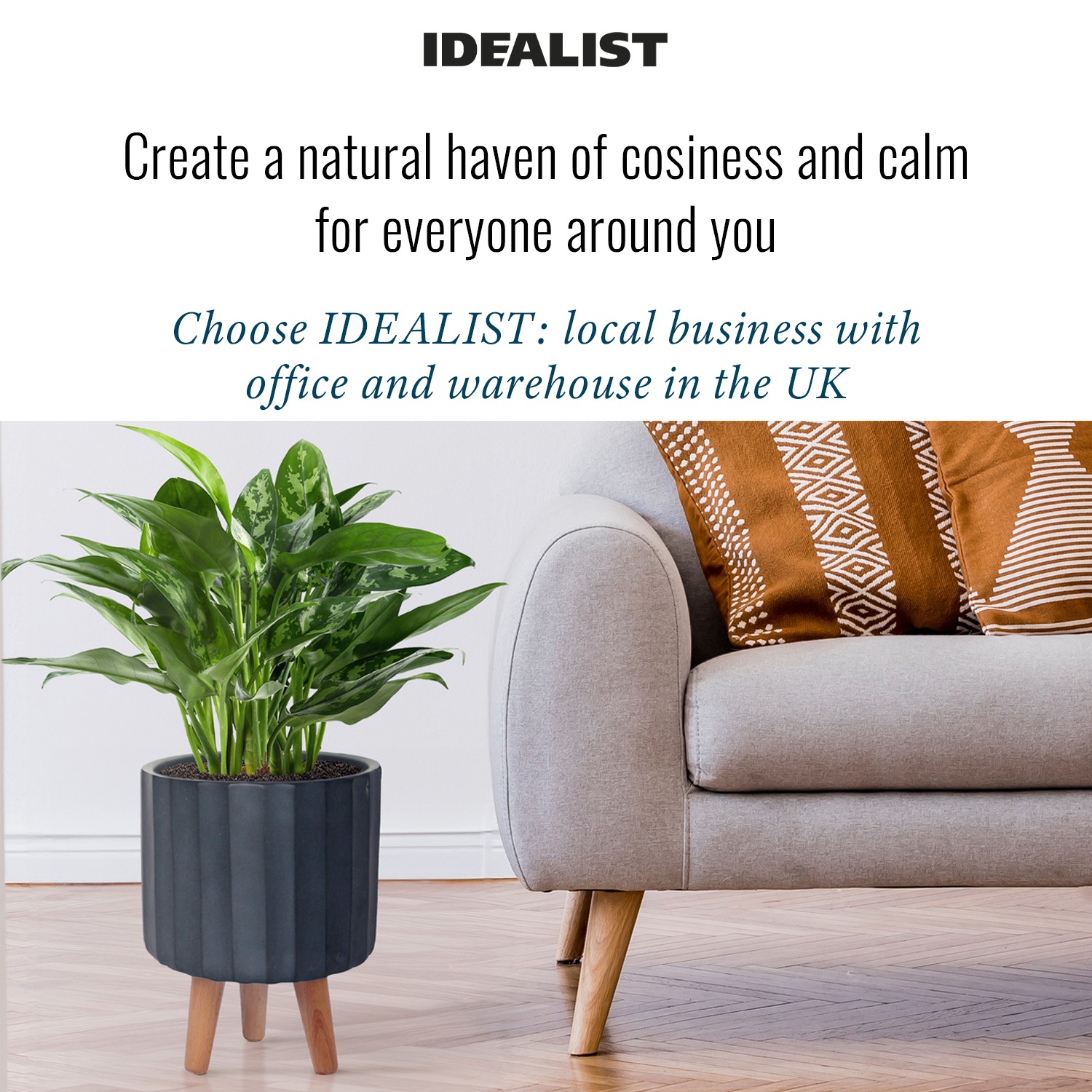 IDEALIST Lite Modern Ribbed Cylinder Planter on Legs, Round Pot Plant Stand Indoor