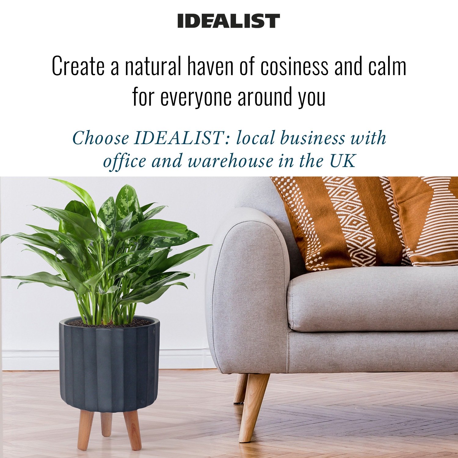 IDEALIST Lite Modern Ribbed Cylinder Planter on Legs, Round Pot Plant Stand Indoor
