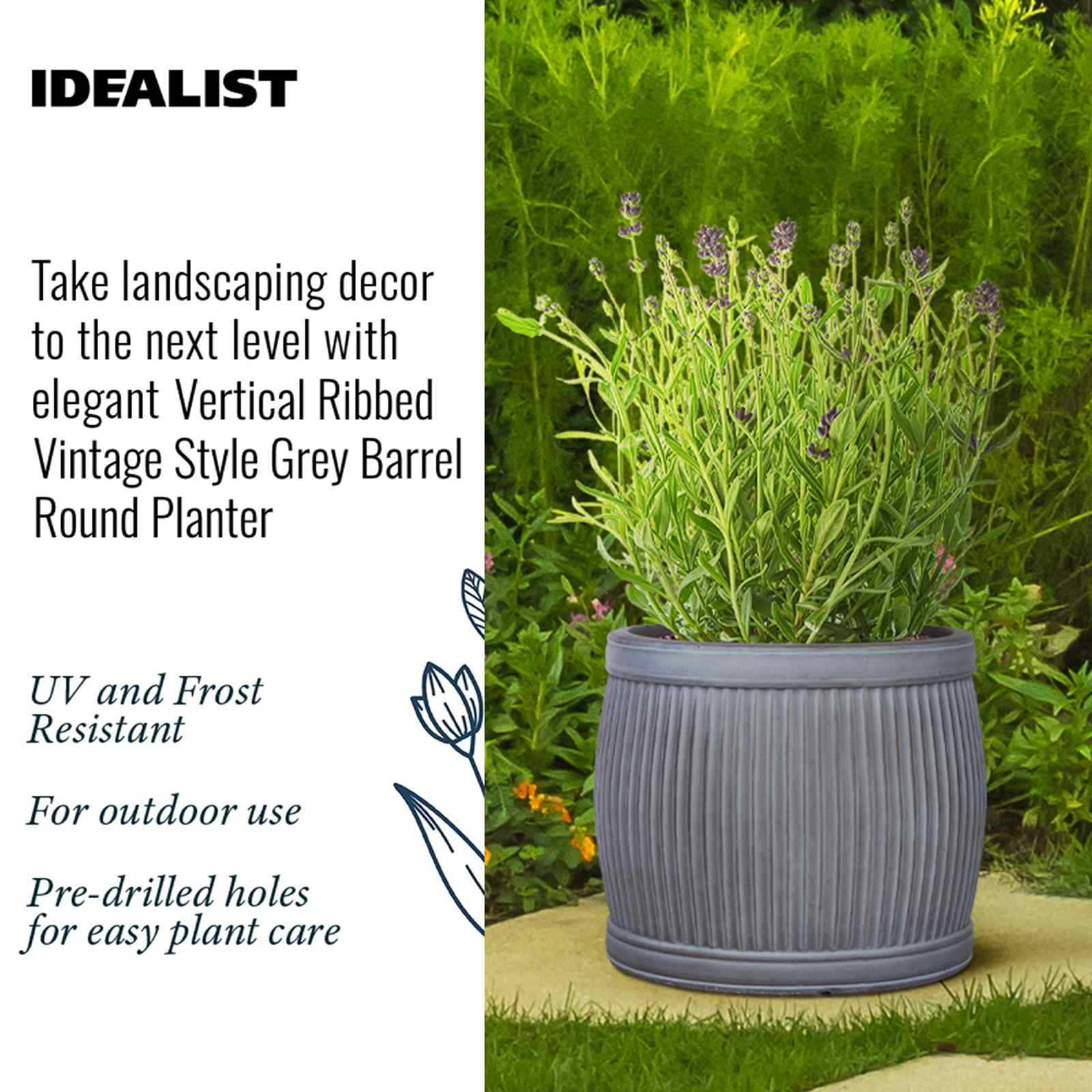 IDEALIST Lite Vertical Ribbed Vintage Style Barrel Round Planter