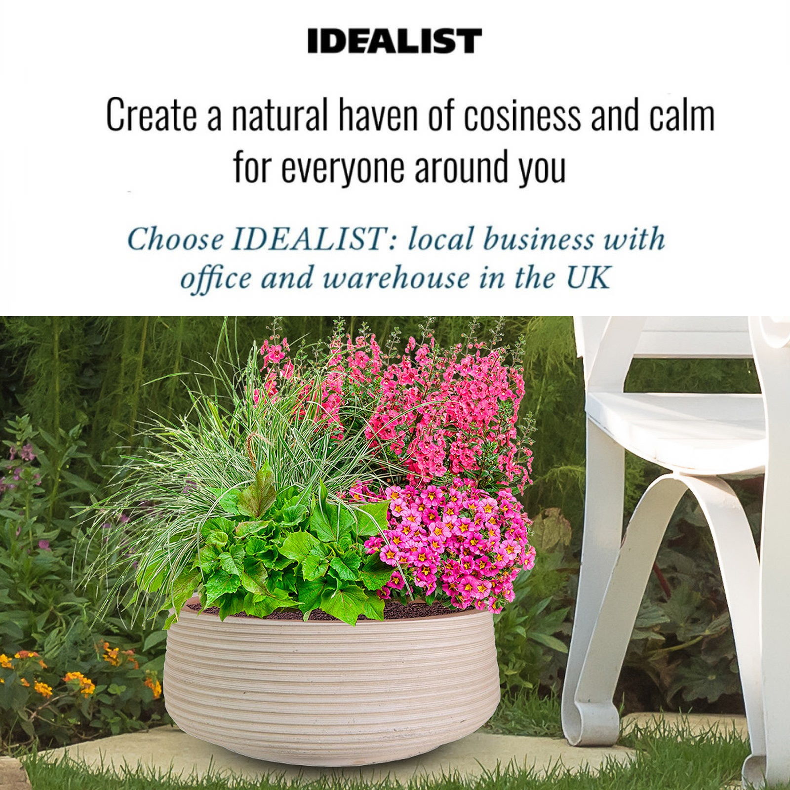 IDEALIST Lite Large Ribbed Light Concrete Bowl Planter