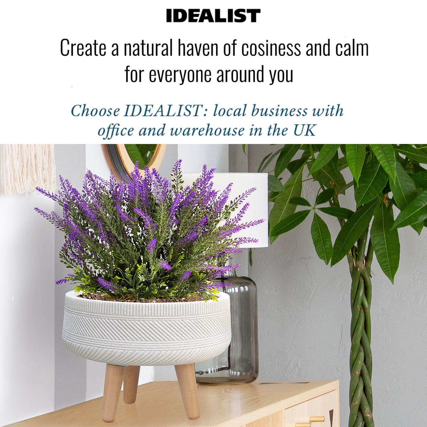 IDEALIST Lite Striped Tray Round Planter on Legs, Round Pot Plant Stand Indoor